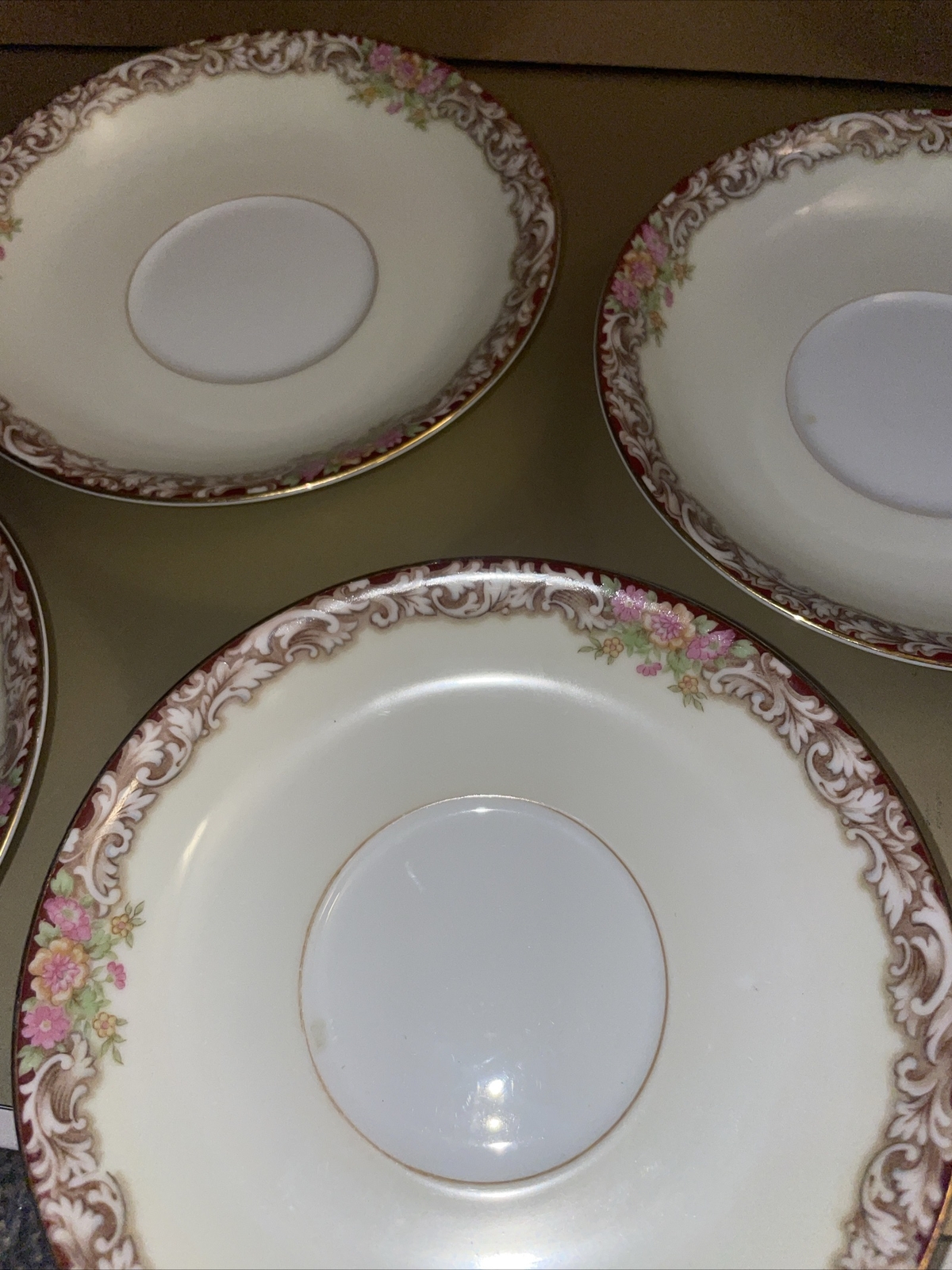 Noritake China Harmony 3906 Gold Trim, Red Brown Floral- TEACUP SAUCERS Lot Of 5
