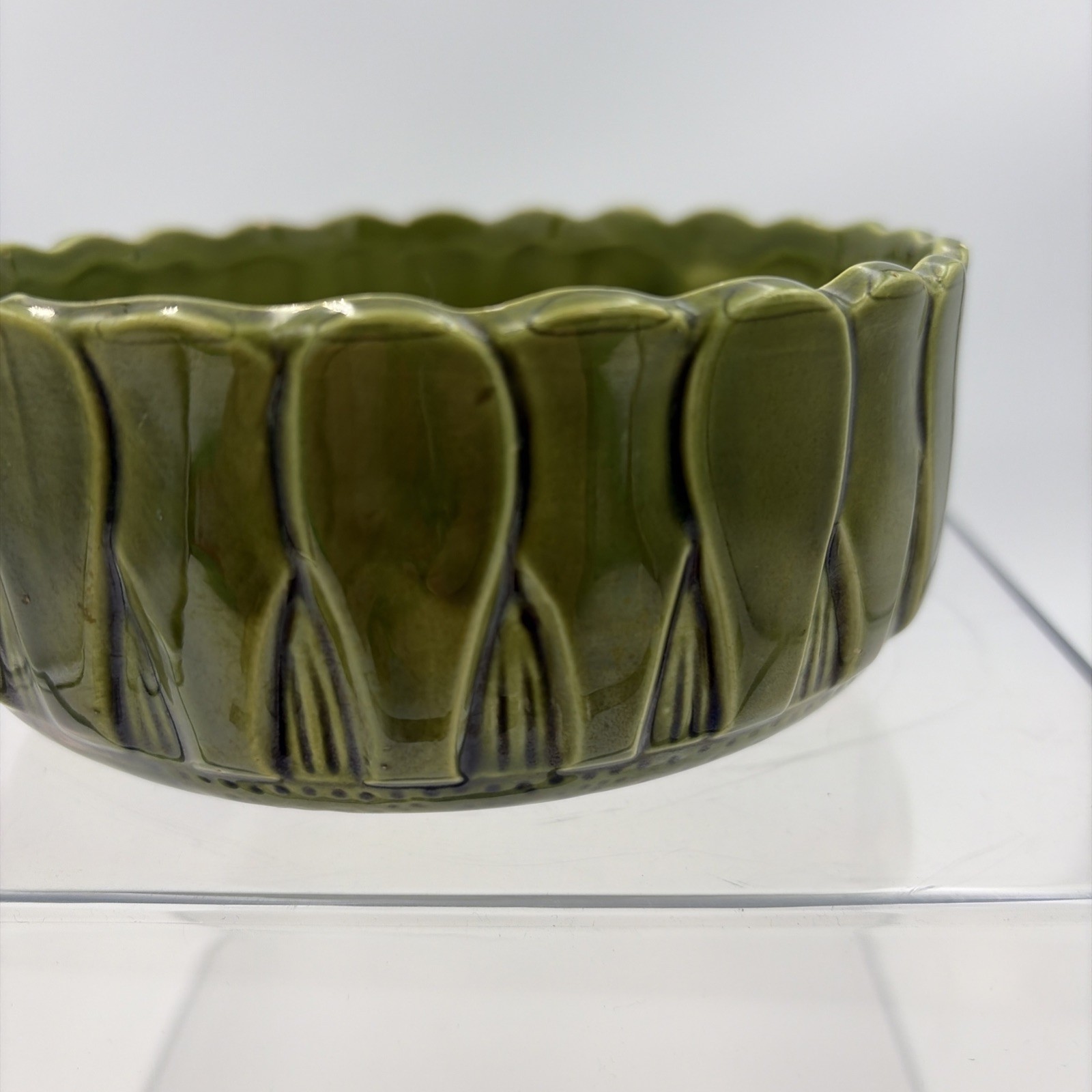 Decorative Olive Green Bowl Made In Japan. 5 1/2 Inches Wide By 2 1/2 Tall.