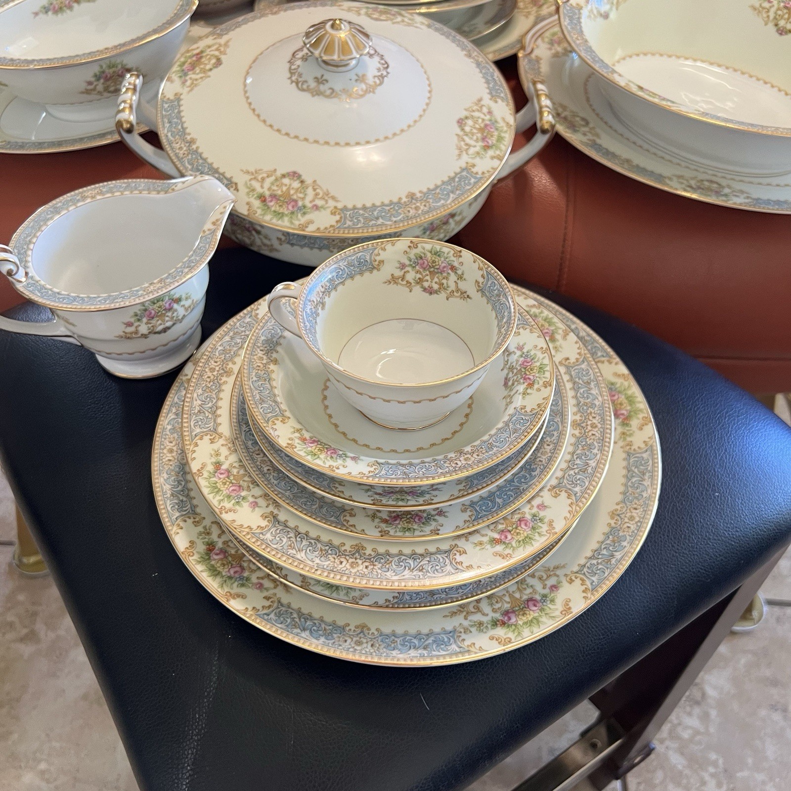 Rose China Noritake Clermont 9 Place Setting Occupied Japan Floral Scroll 84PC