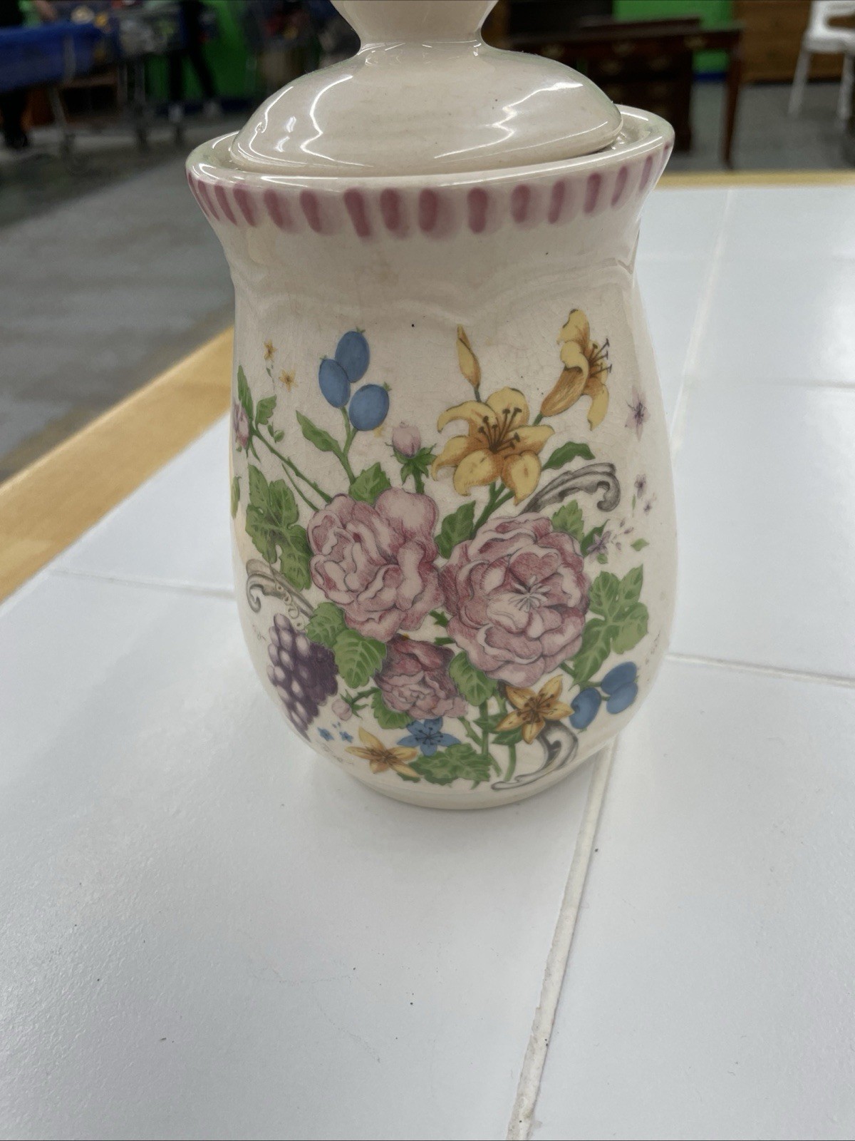 CANISTER-Home &Garden Party Stoneware Canister 9”w/ Lid