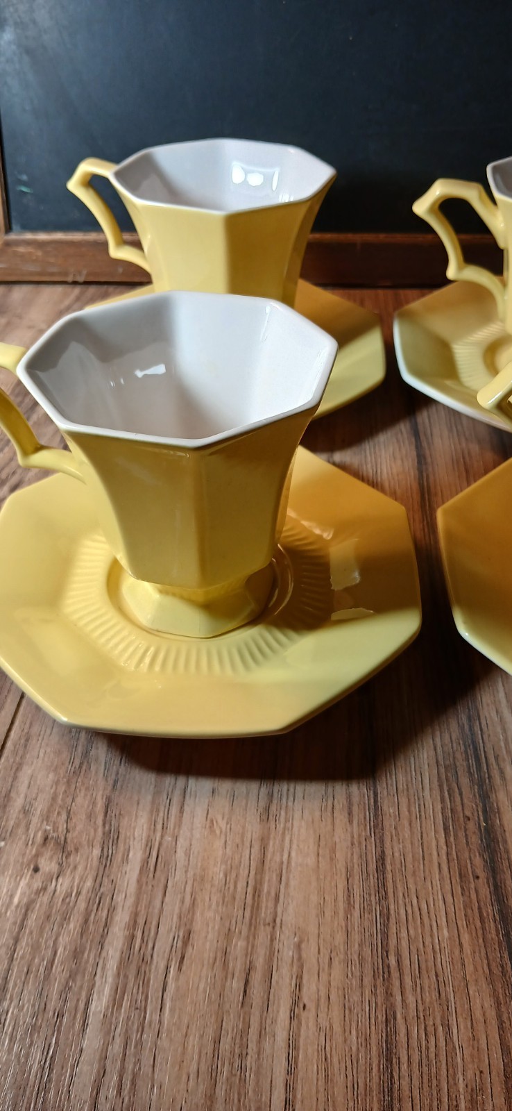 Independence Ironstone vintage daffodil yellow Tea Cup With Saucers Serves 4