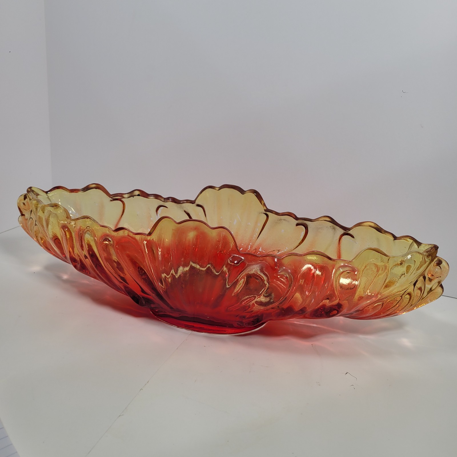 VTG Amberina Jeanette Glass Gondola Bowl 1950’s 1577S13