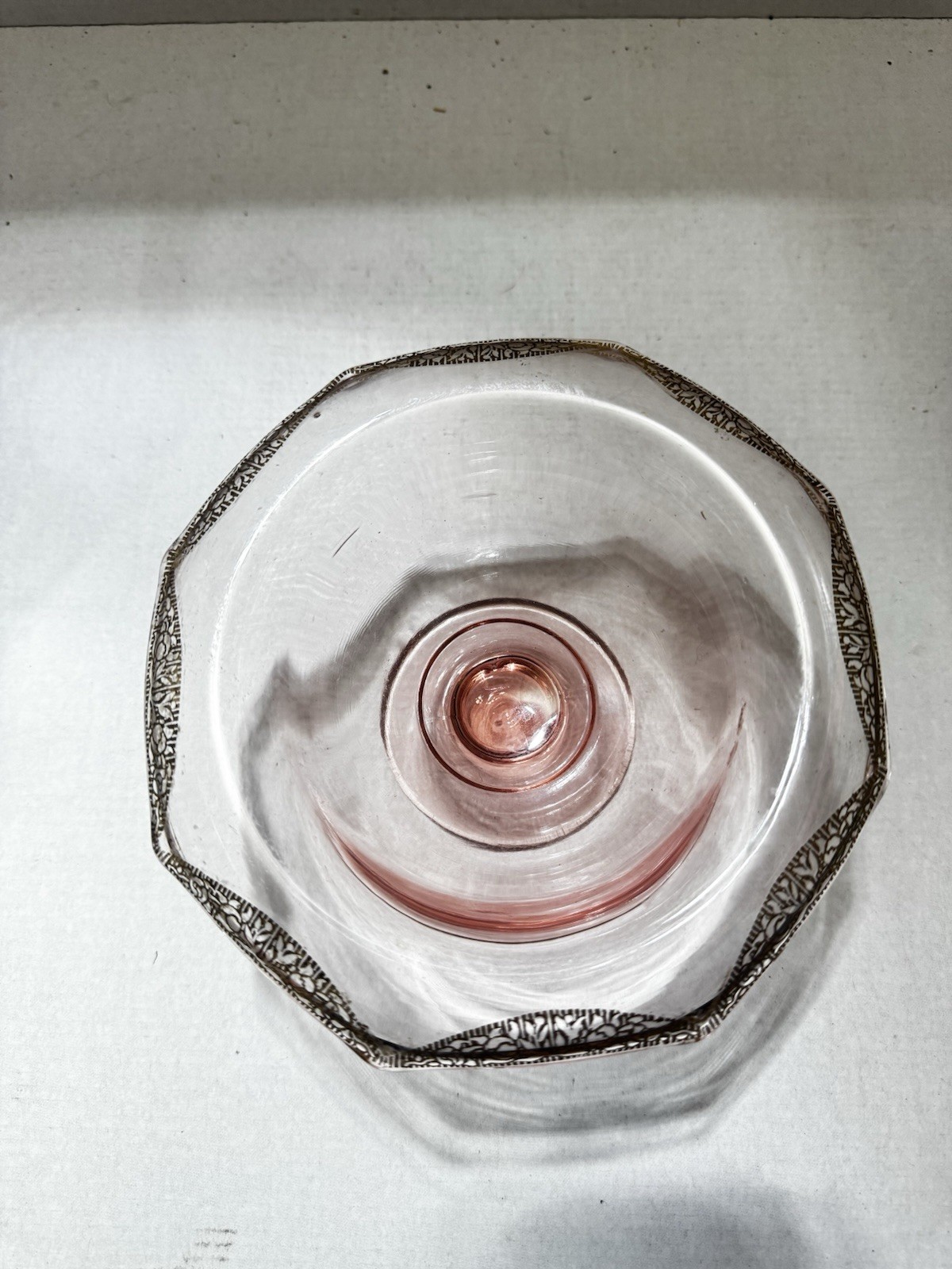 1930s Tiffin Rambling Rose Depression Glass Pedestal Candy Dish 24k Trim