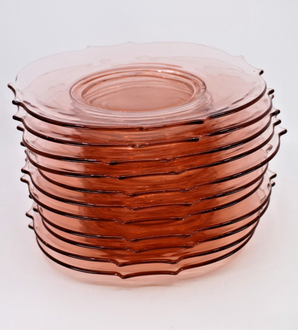 VTG Set of 11 Pink Depression Glass 8 3/4 inch Salad / Dessert Plates