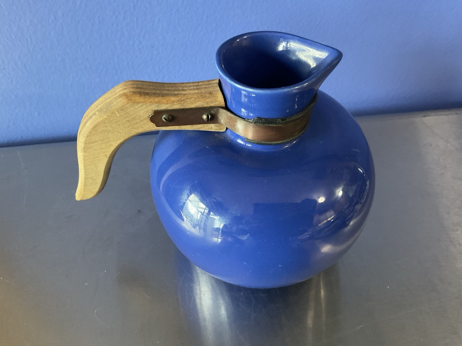 Vintage 1930s Hollydale Pottery California Cobalt Glaze Coffee Carafe Jug