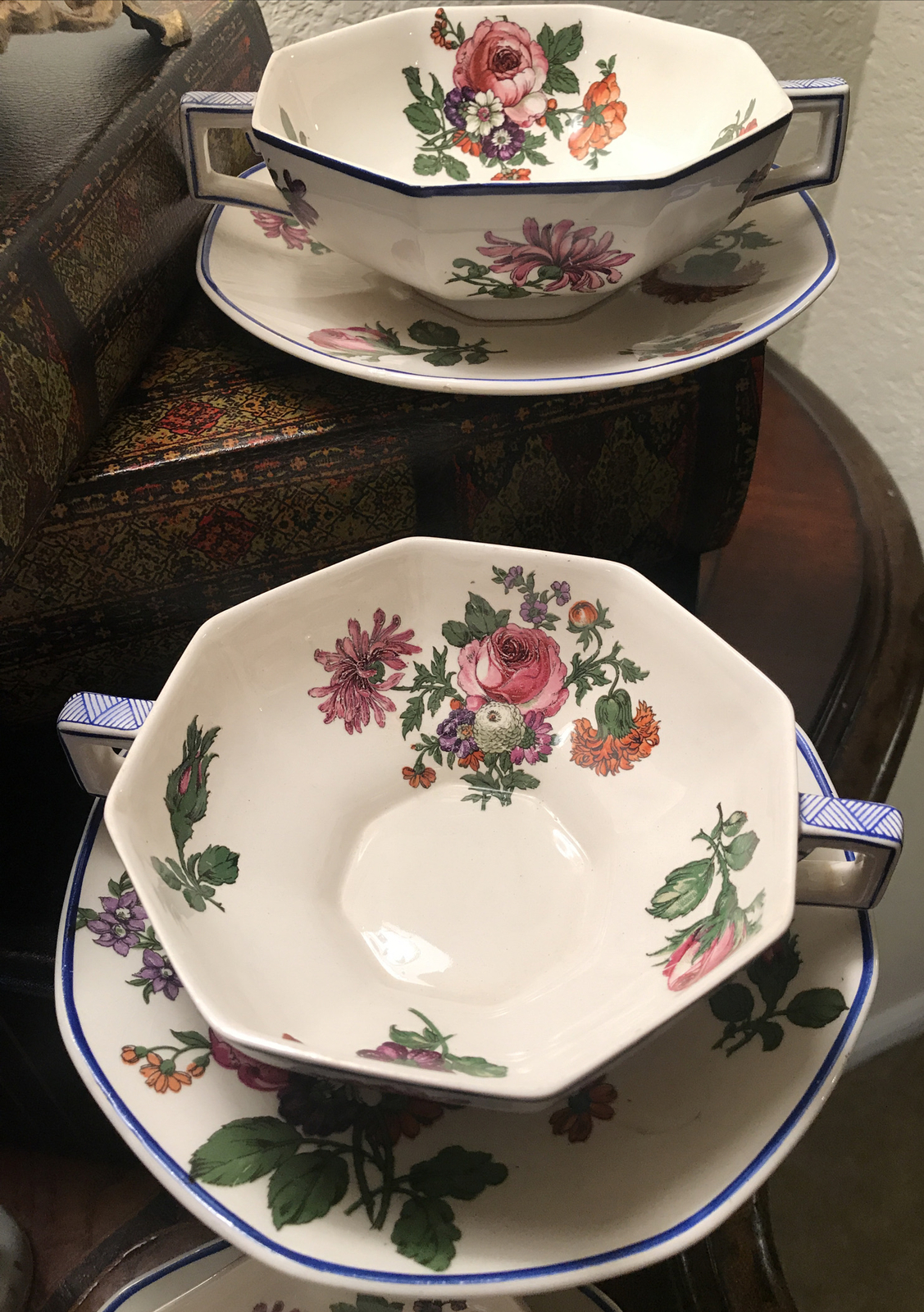 Antique Royal Doulton Cream Soup Bowl & Saucer Nanakin RdNo 597,783 Made England