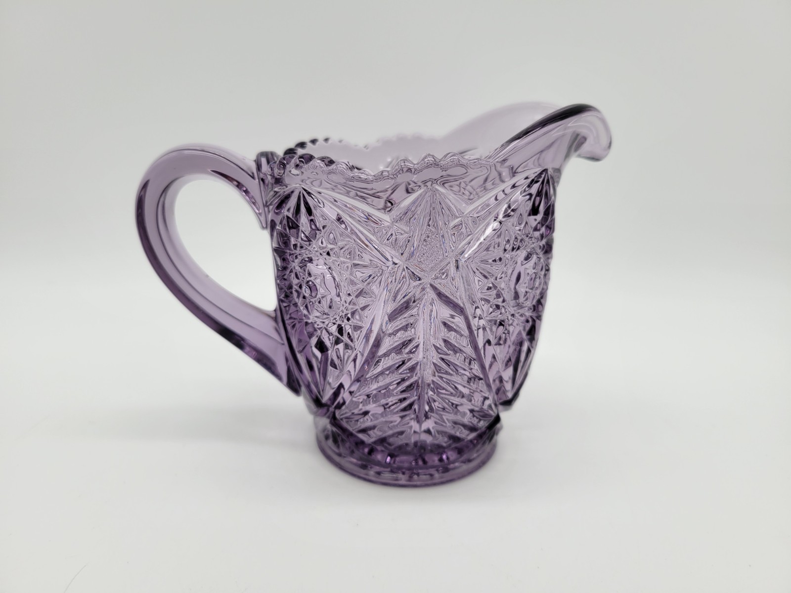 LE Smith Valtec Tree Star Purple Amethyst Glass Sugar Creamer Set MCM Indiana