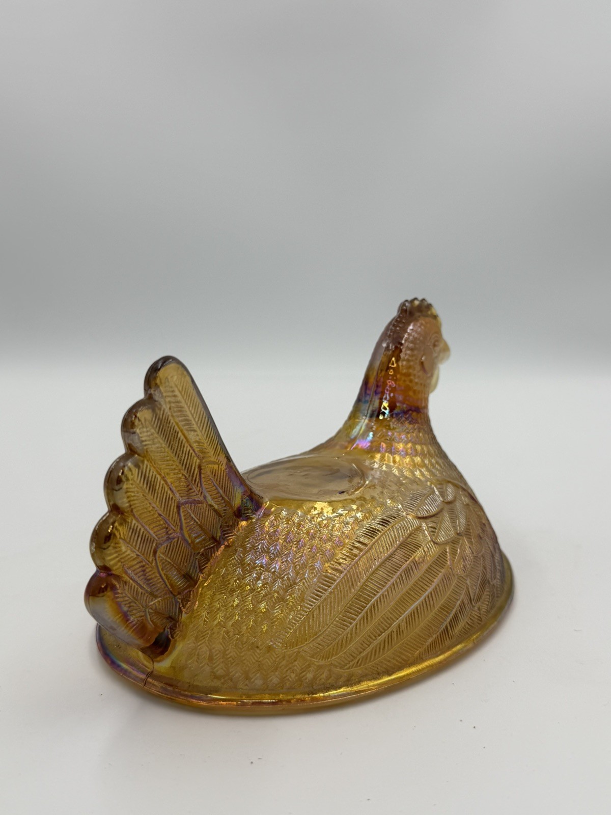 Vintage Indiana Hen On Nest Golden Amber Iridescent Carnival Glass *TOP ONLY*