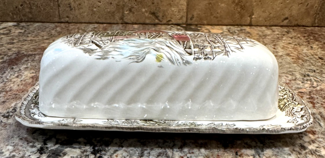Johnson Brothers Friendly Village Butter Dish The Covered Bridge Vintage England