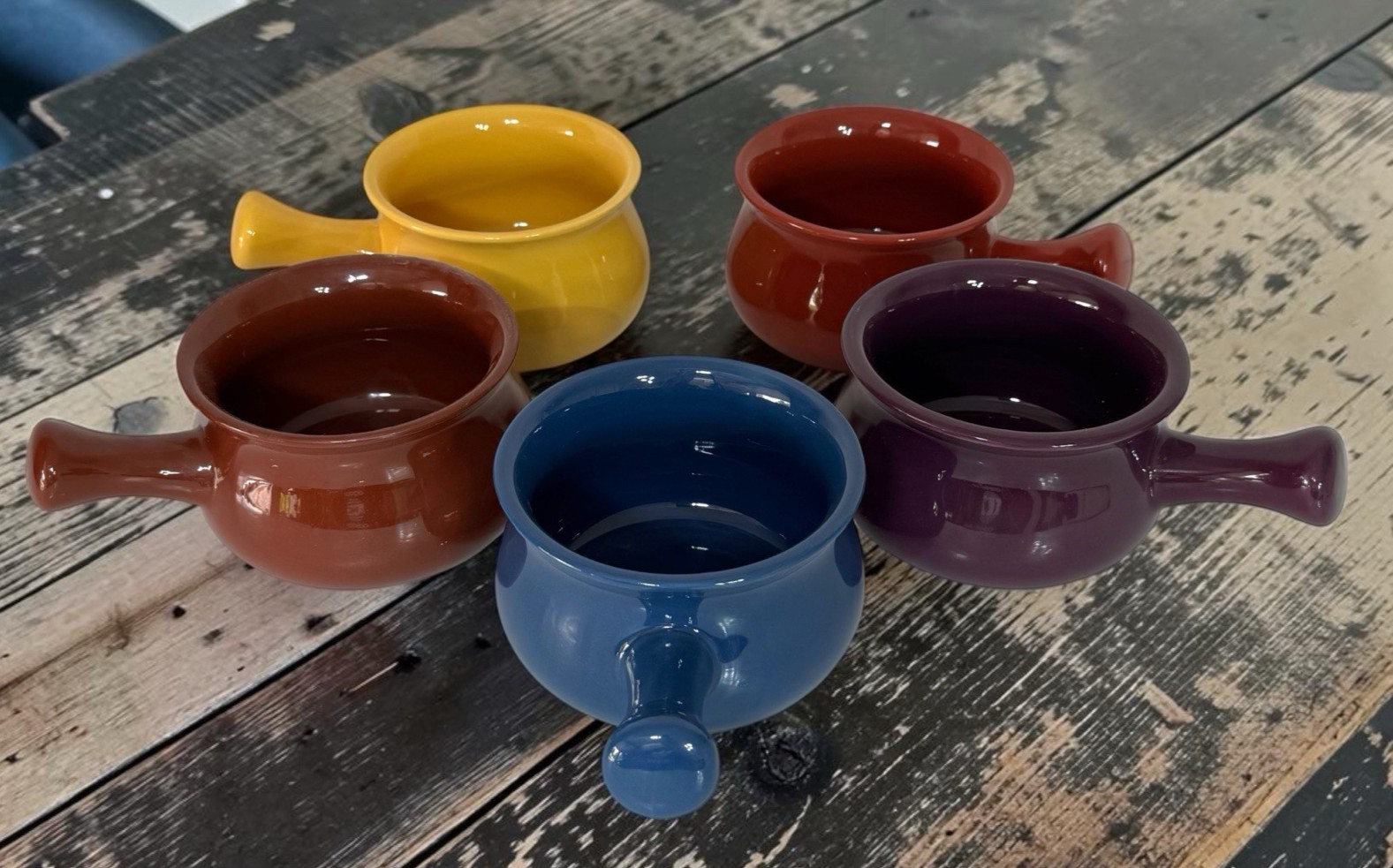 Stoneware Soup Bowl Mugs Set of 5 Multicolor Rustic Pottery Chili Bowls