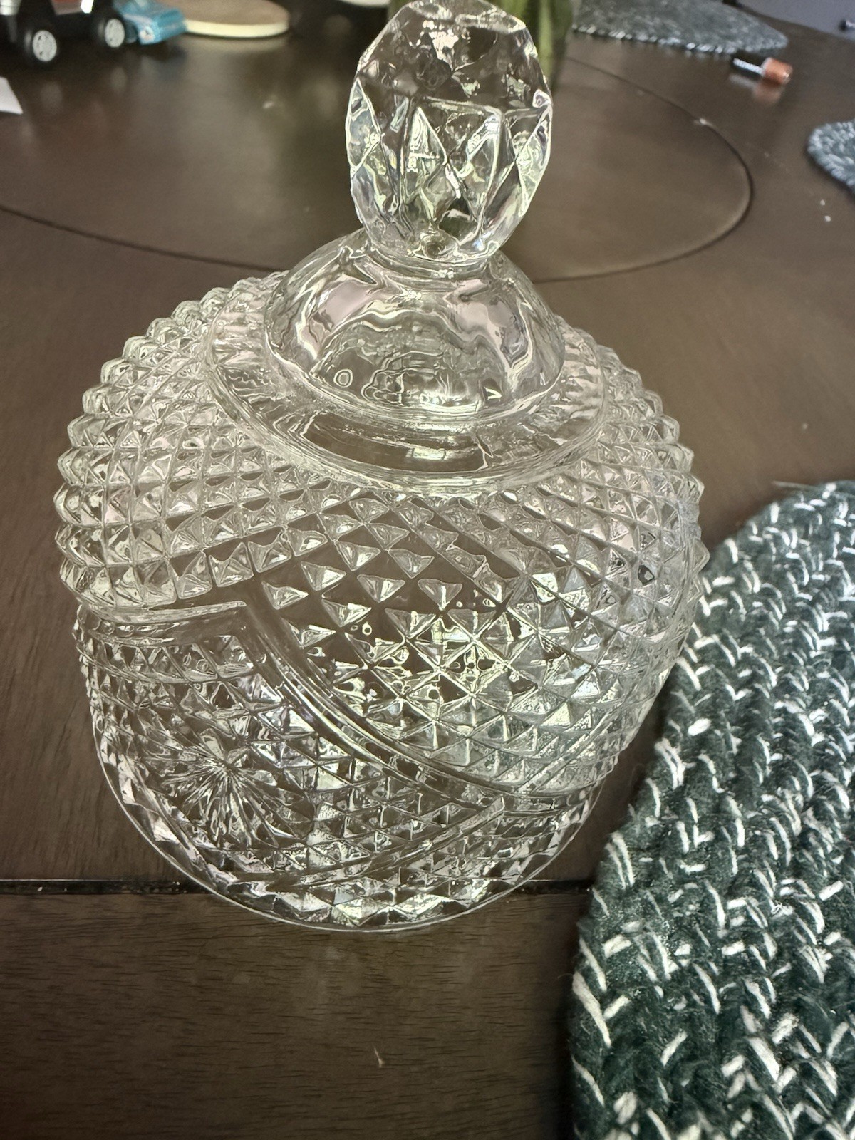 Vintage Pressed Glass Covered Candy Dish Dresser Jar With Underplate