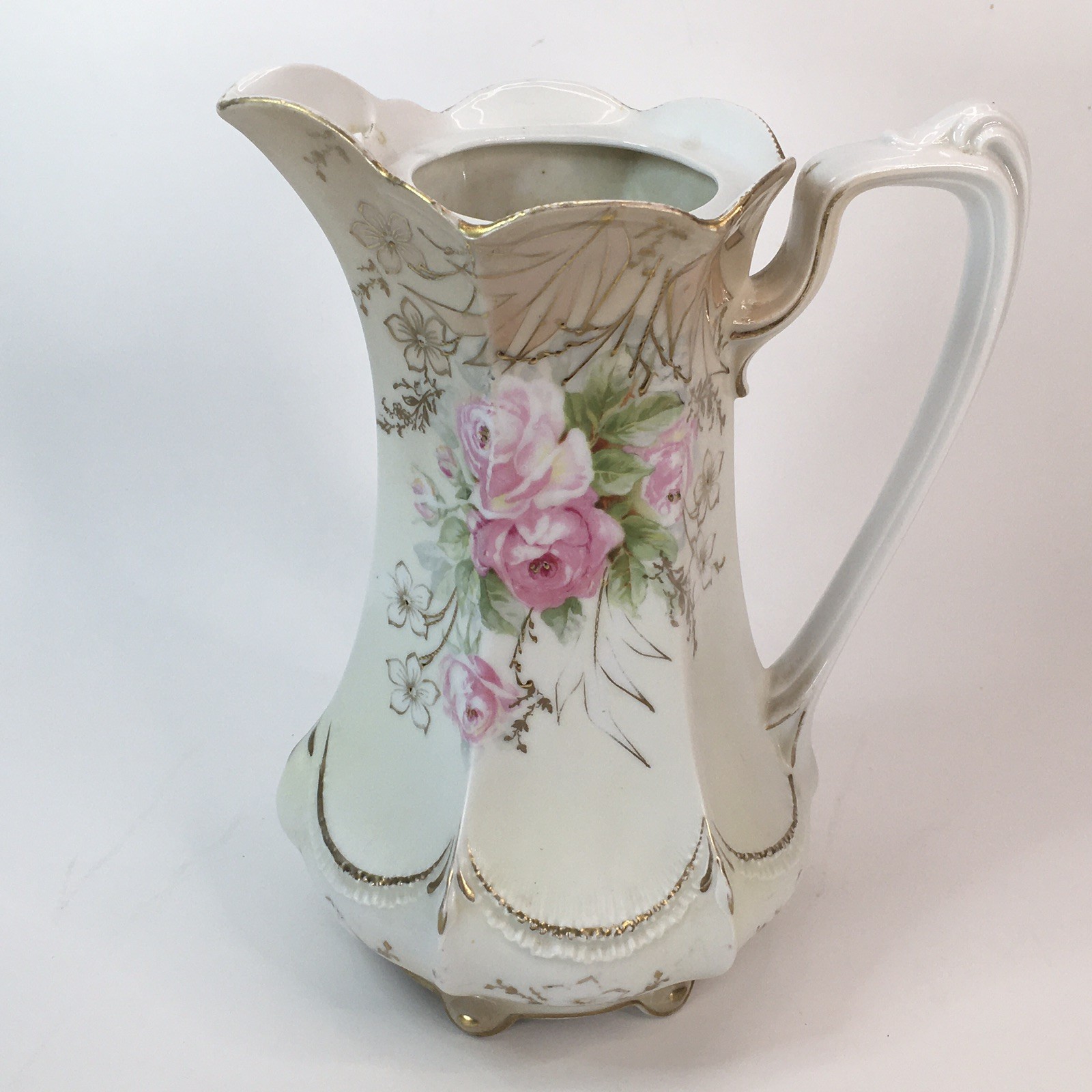 Antique RS Prussia Red Mark Chocolate Pot White Body W/ Pink Rose Gold Accent