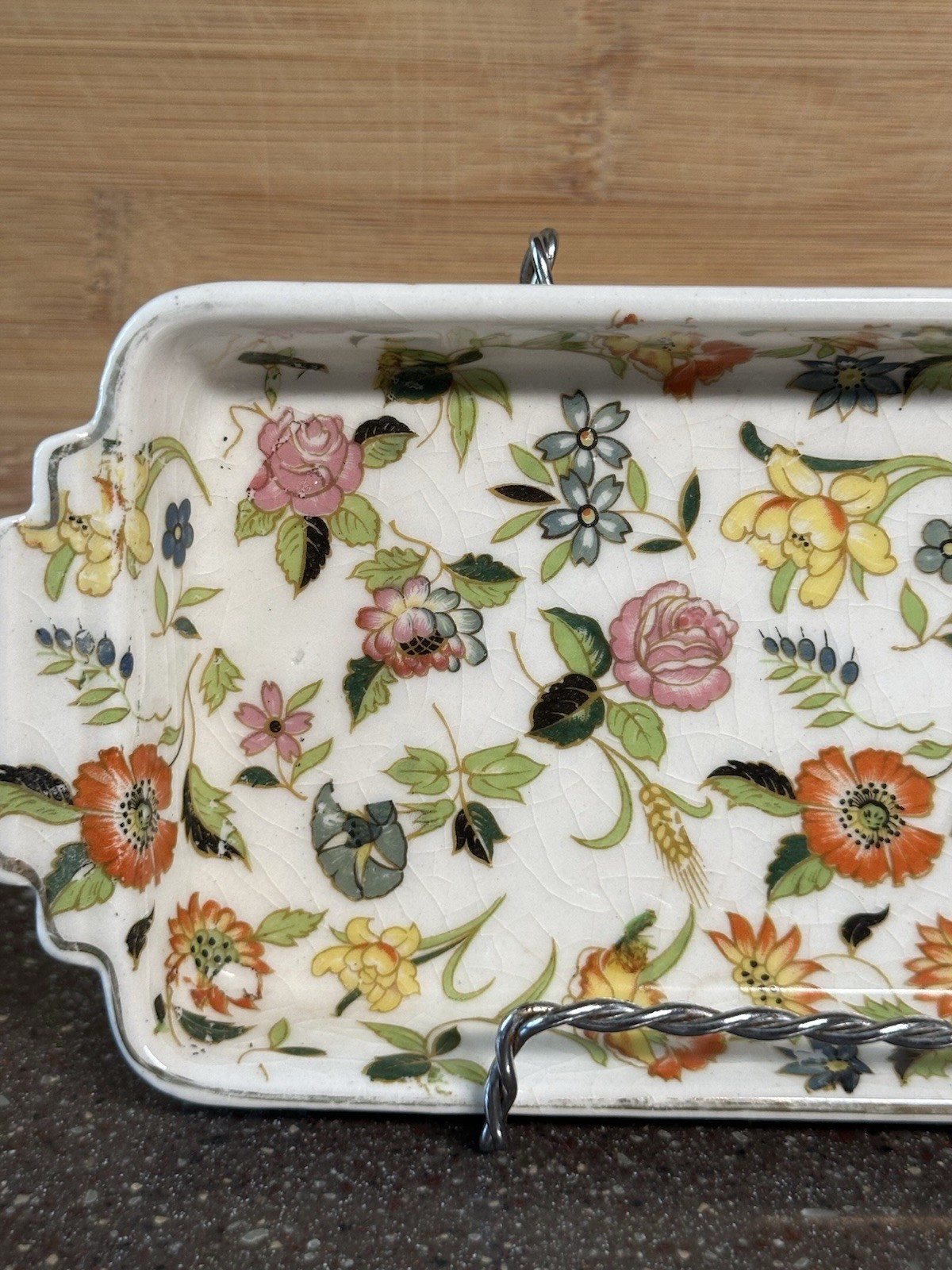 Vintage Japan Chintzware Rectangular Tray Floral Porcelain Trinket Vanity Dish