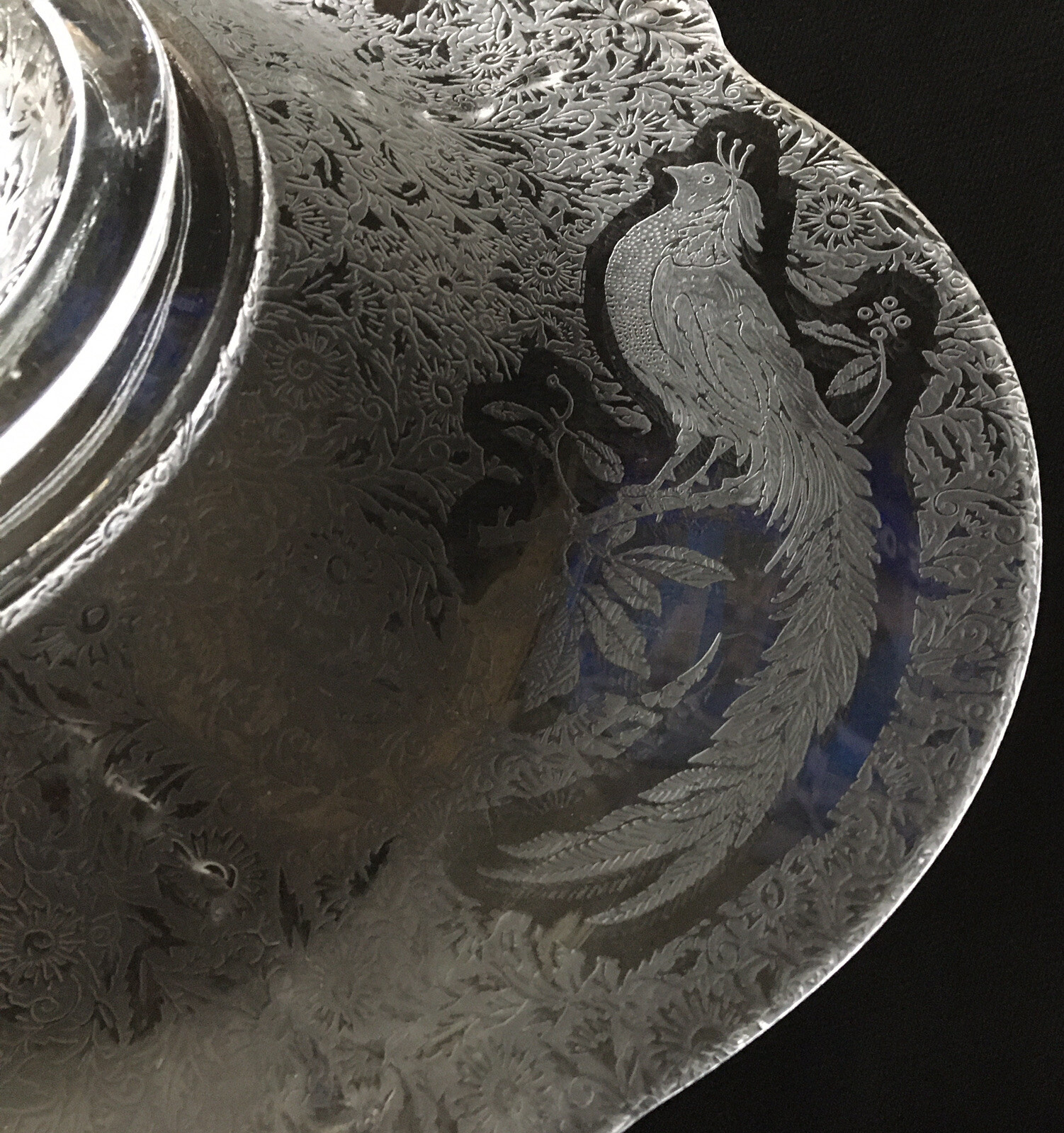 Paden City Glass Sasha Bird Etched Pattern CONSOLE BOWL Clear Vintage 1930s 12”
