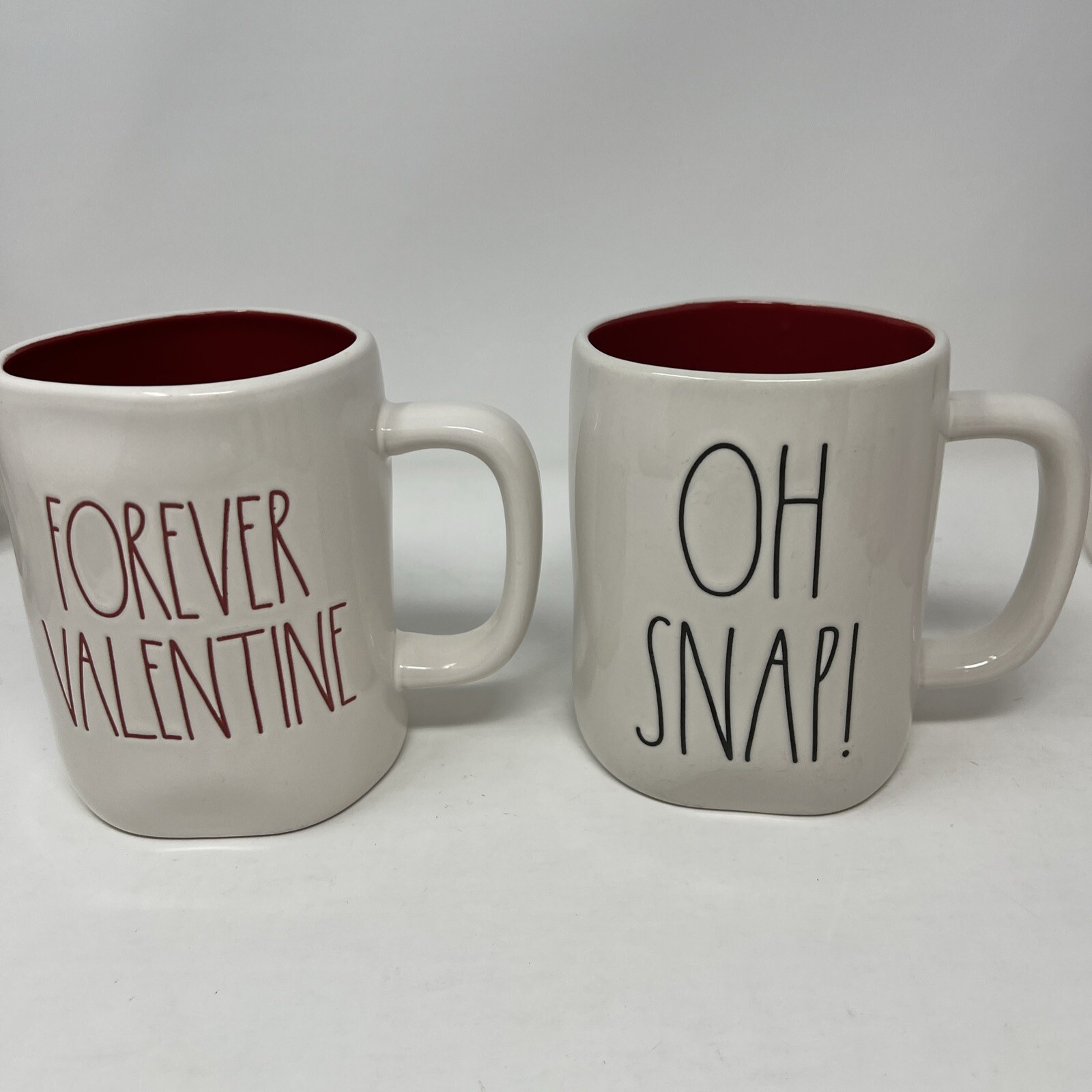Rae Dunn Valentines Day Mug Set Red Letter FOREVER VALENTINE Blk Letter OH SNAP!