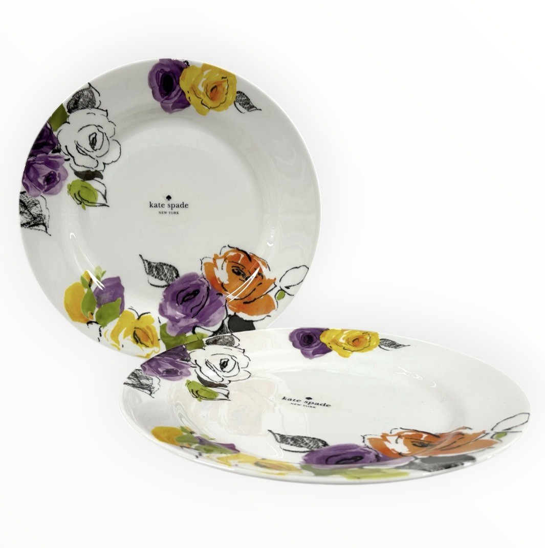Kate Spade New York Charcoal Floral Dinner Plates Set of 2 Lenox 11.5”
