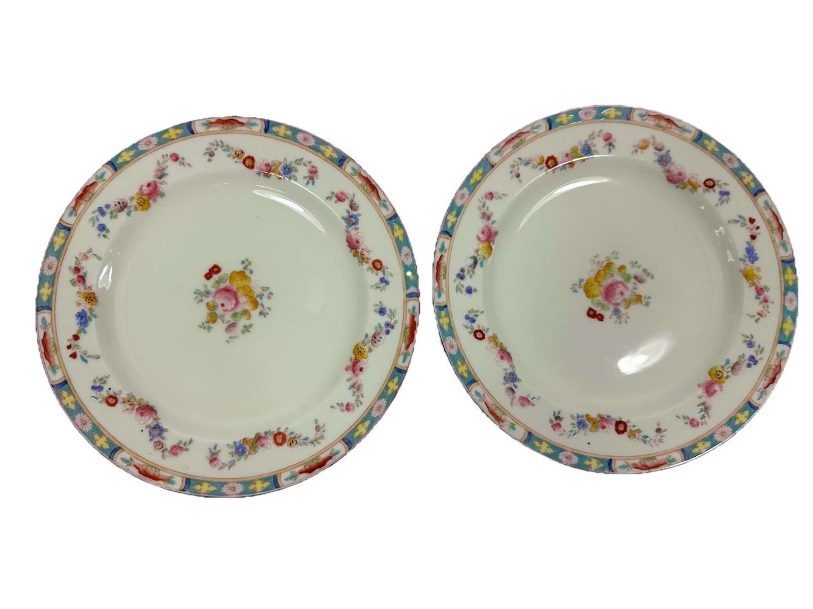 Crown England Sutherland Salad Plates 8″ Set Of 2 Rose Garland Floral Swag Vtg