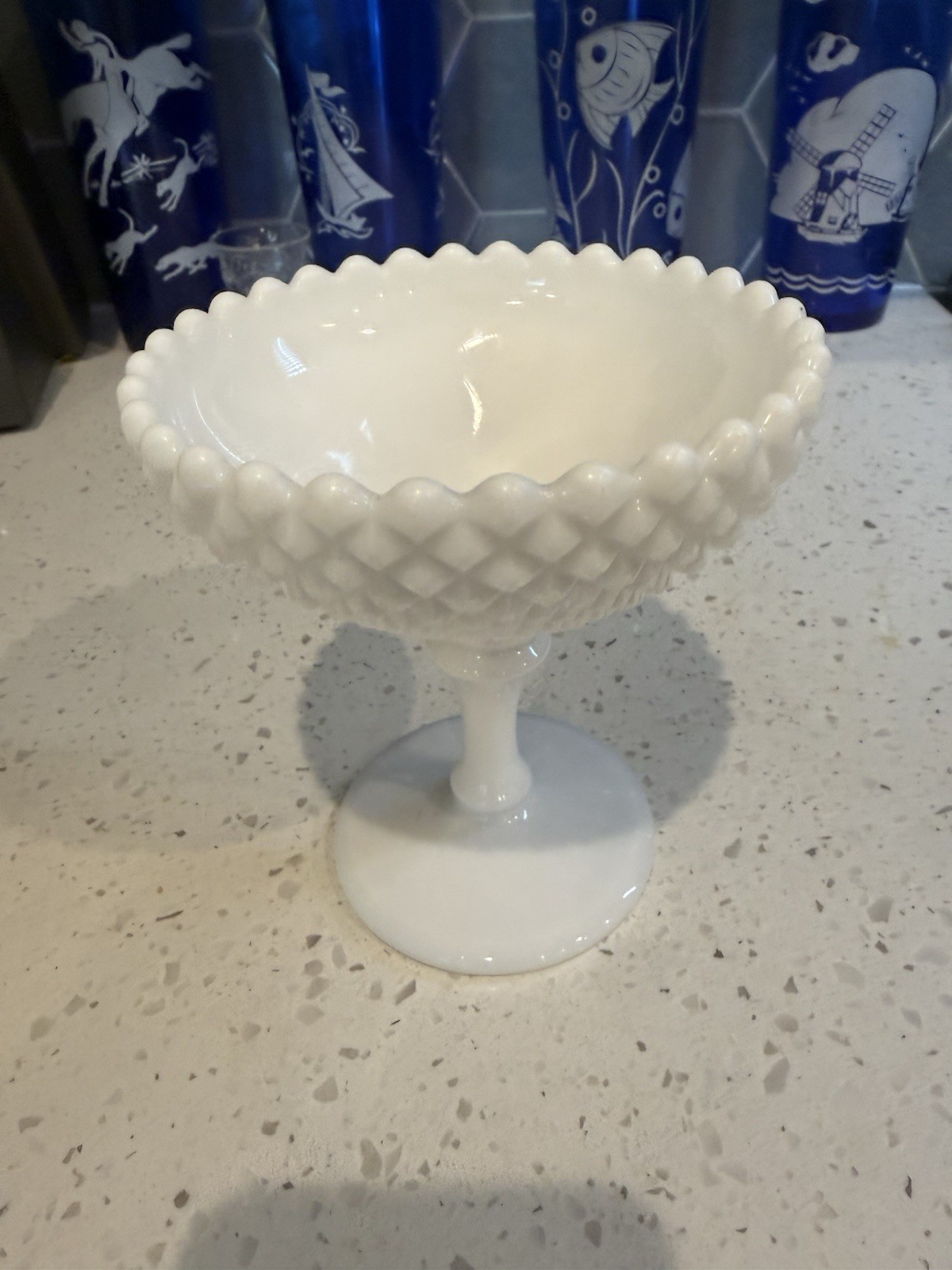 Westmoreland English Hobnail Diamond Footed Compote Bowl Mid Century