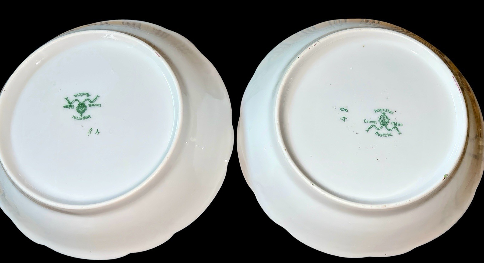 Victorian Imperial Crown China Austria Pair Fruit Bowls Gilded Scalloped Border