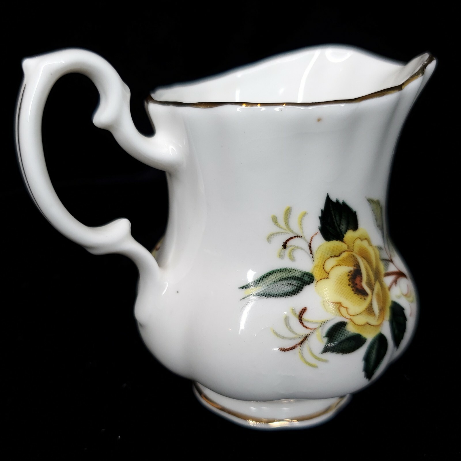 Royal Dover Creamer Pitcher Bone China Saucer Yellow Rose Gold Trim England