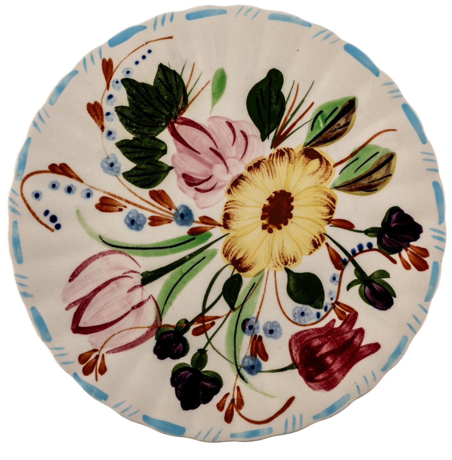 2 VTG Blue Ridge Southern Potteries Dinner Plates Grandmother’s Garden 10.25″
