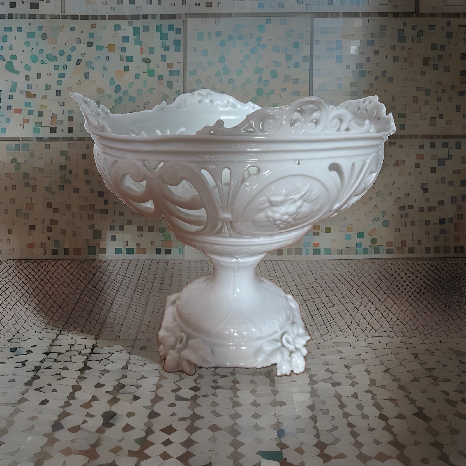 Jean Pouyat Limoges JPL Porcelain Centerpiece Bowl Compote 9.5″