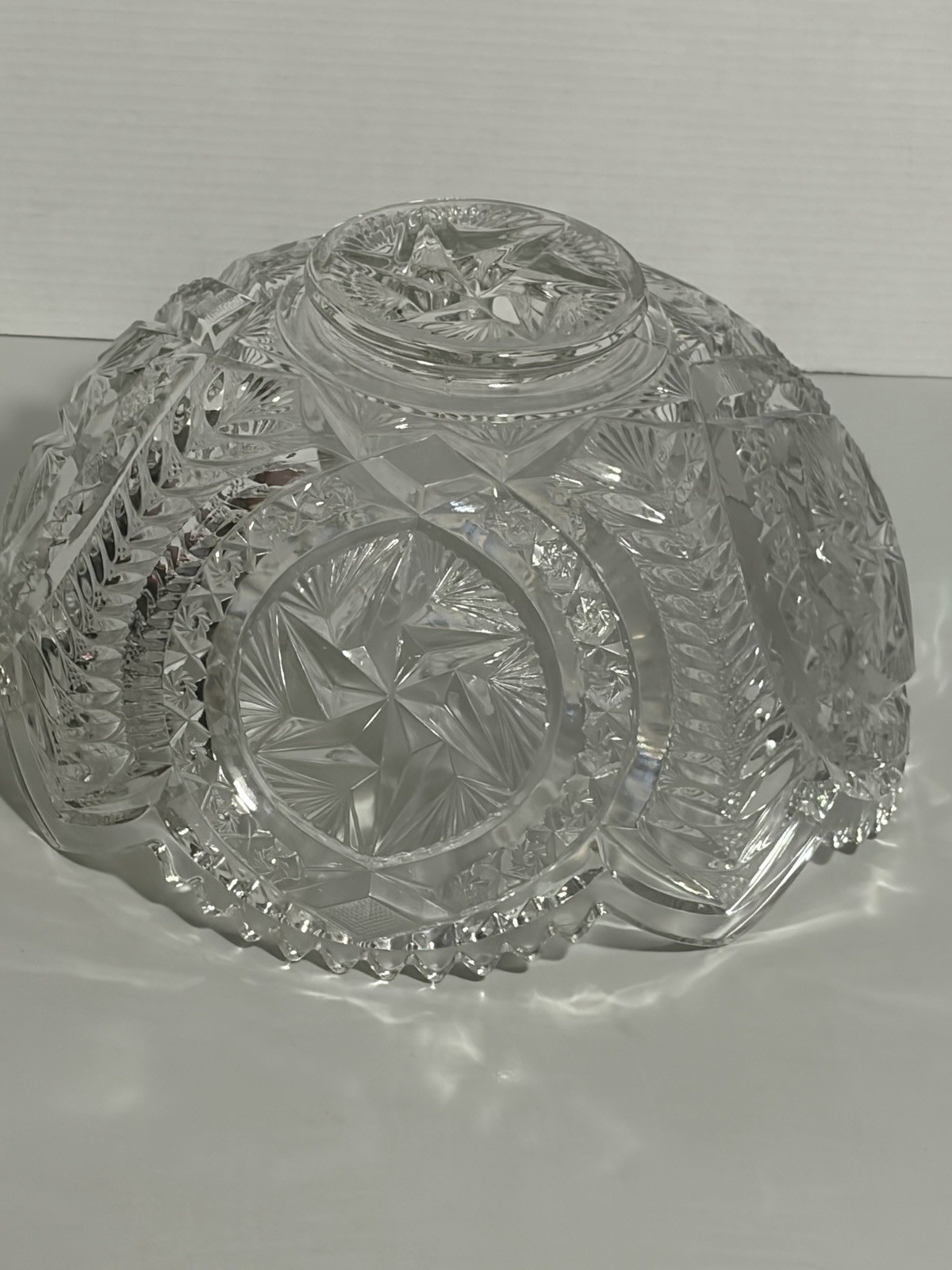 Vtg Rare Pattern Glass Pres Cut Punch Bowl Set LE Smith Stars Feather Horseshoe?