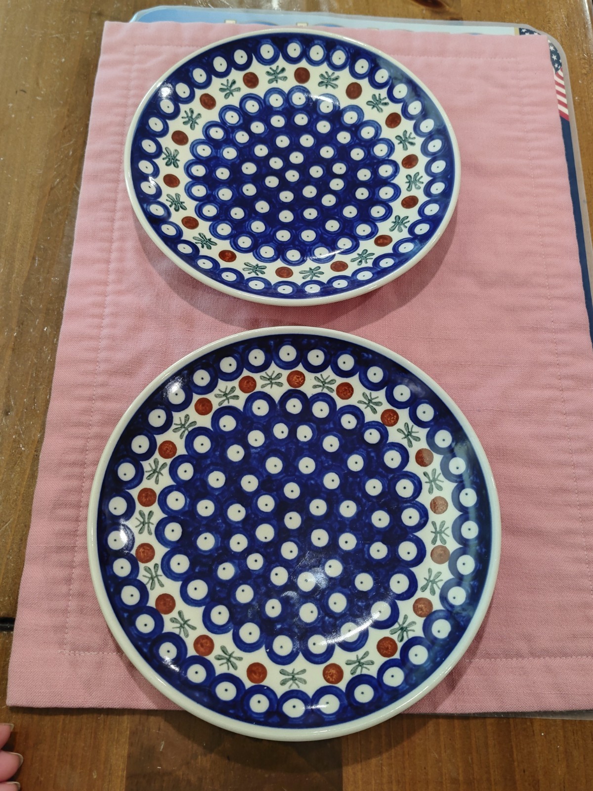 Manufatura Boleslawiec Polish Pottery Plate 7.25″ D Blue Red Green Salad/Dessert