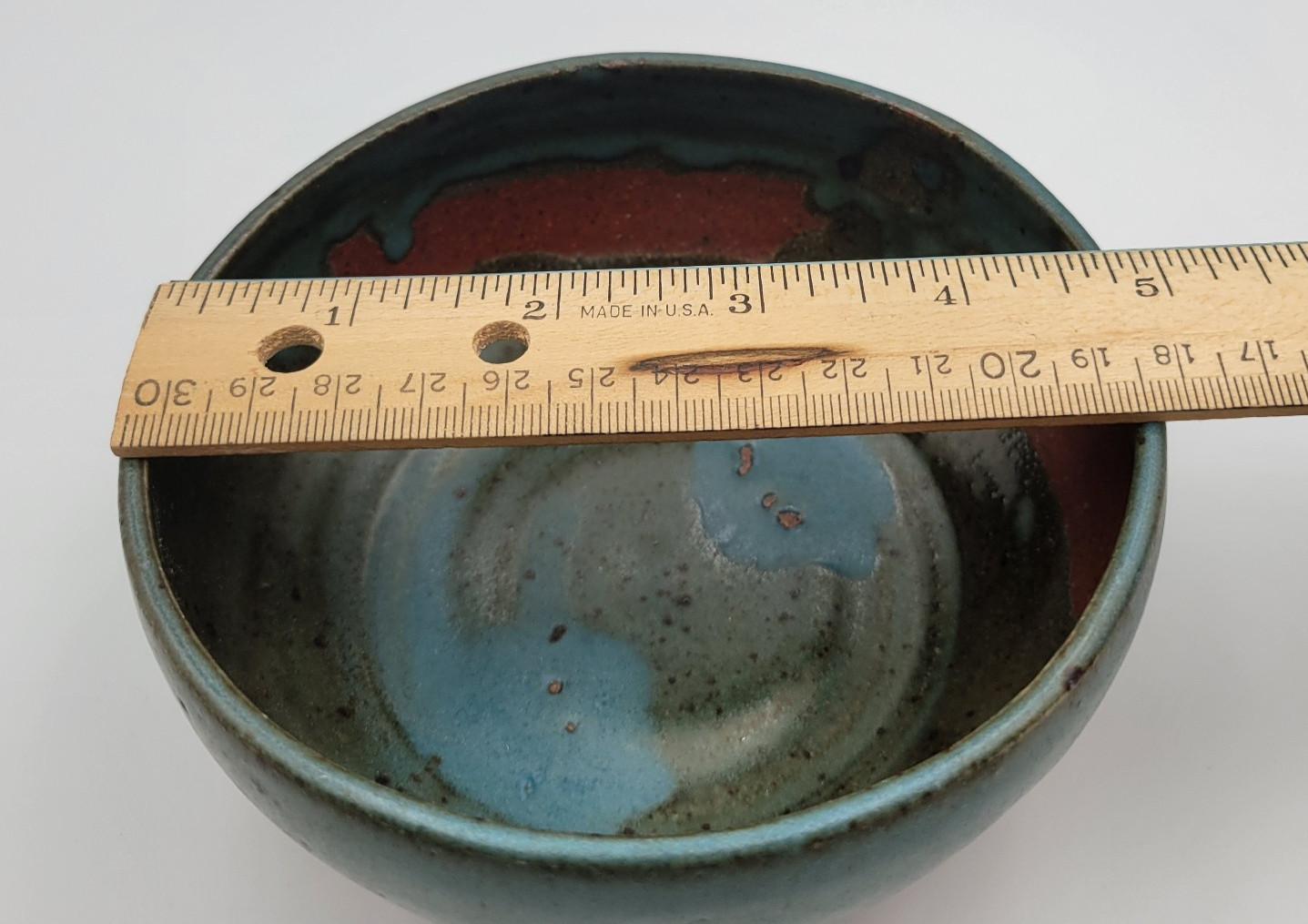 Hand Thrown Art Pottery Bowl Multi Layer Glaze Green Blue Red NM Artist Signed