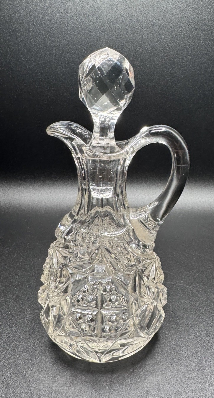 Antique New Martinsville No. 500 Wetzel Glass Cruet EAPG Manganese Glow 1905
