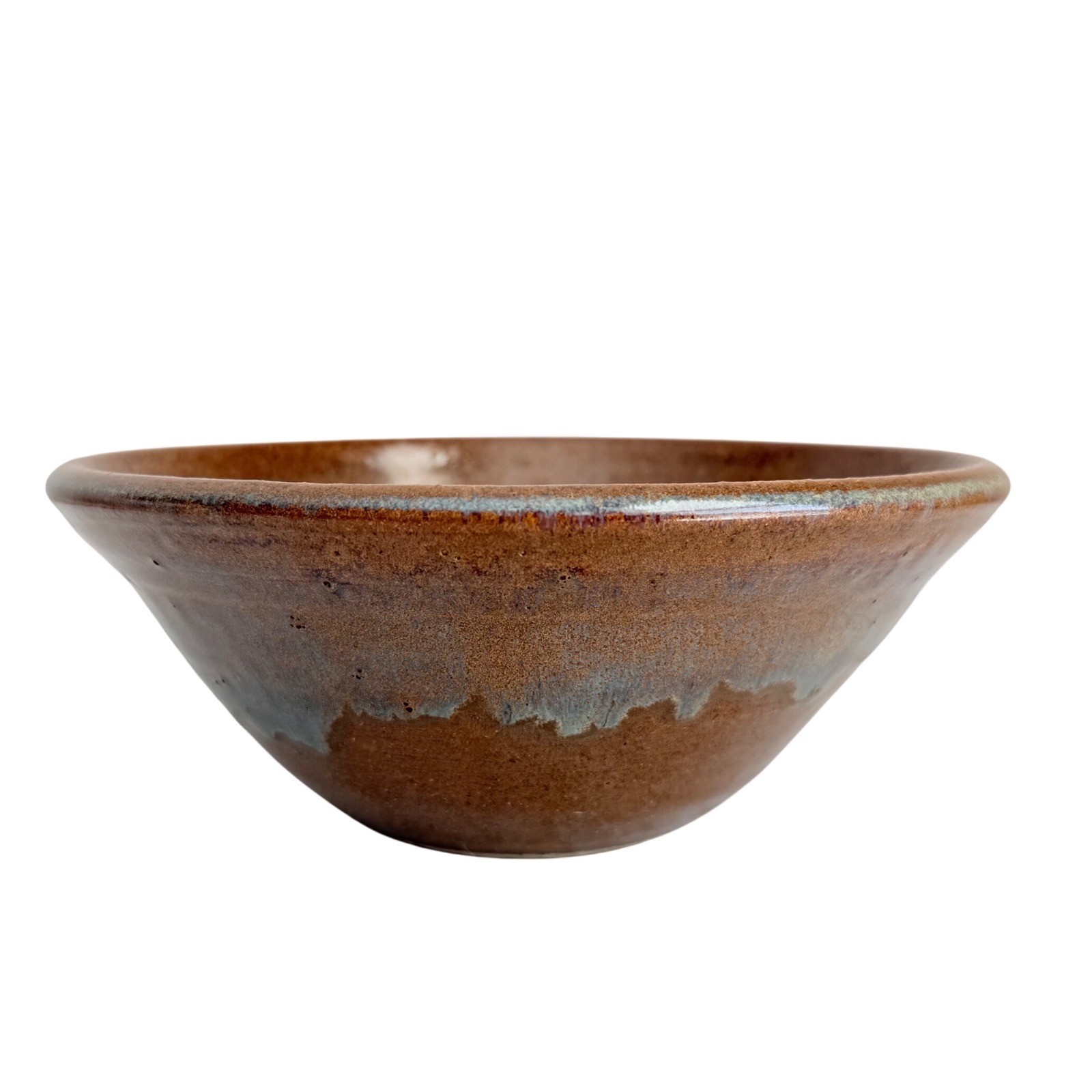 Studio Pottery Bowl Medium Brown Signed Dated Drip Glaze 7.5″ Boho Chic Artsian