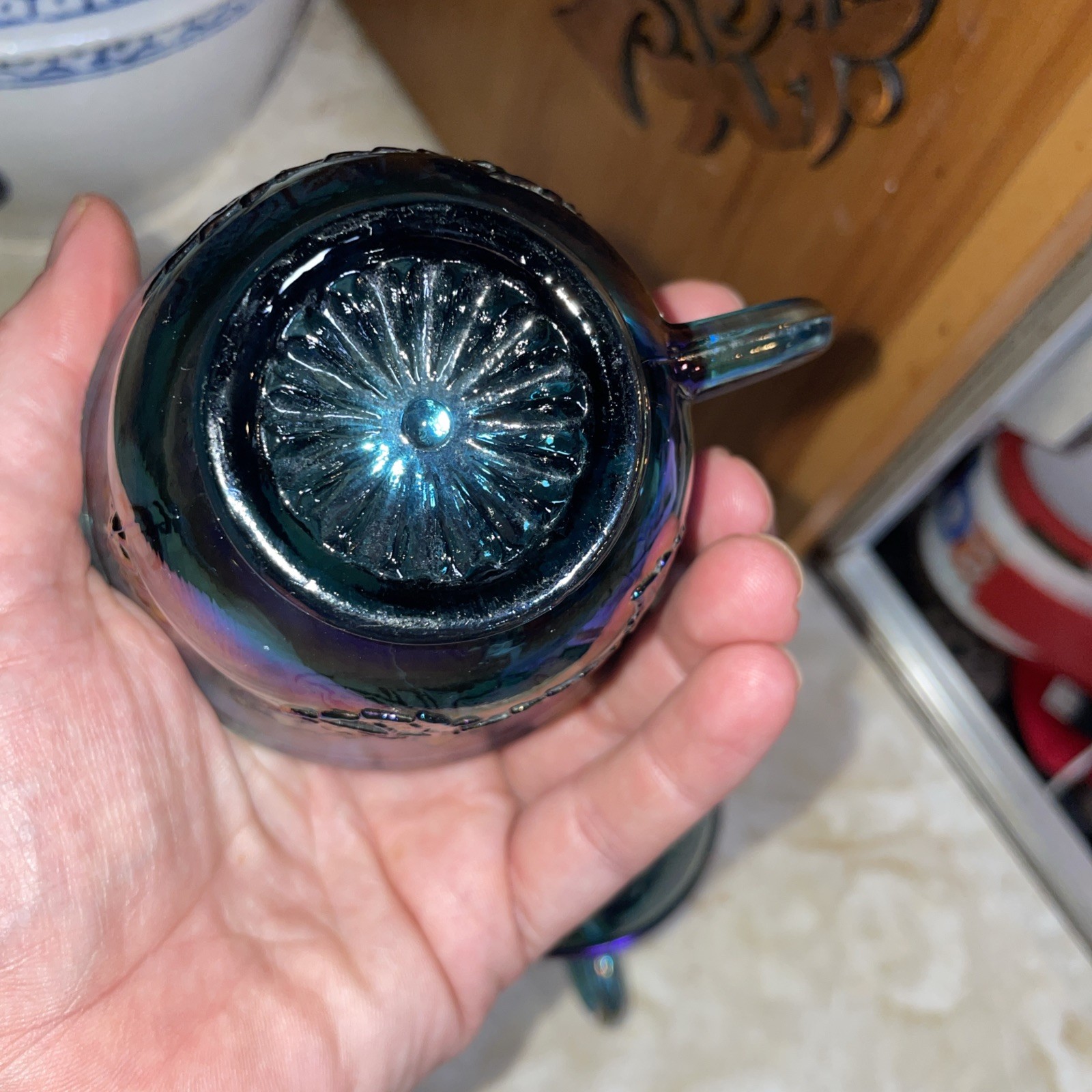 2 – Vintage Iridescent Blue Indiana Carnival Glass Grape Harvest Punch Cups