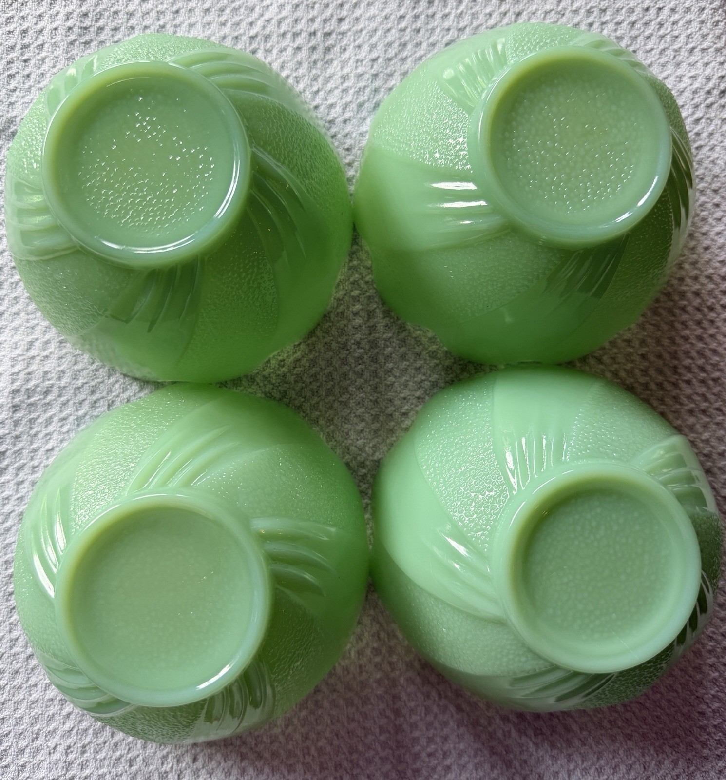 Fire King Jadeite Lotus Blossom Leaf Dessert Cup Bowl Set of 4 Vintage 4”