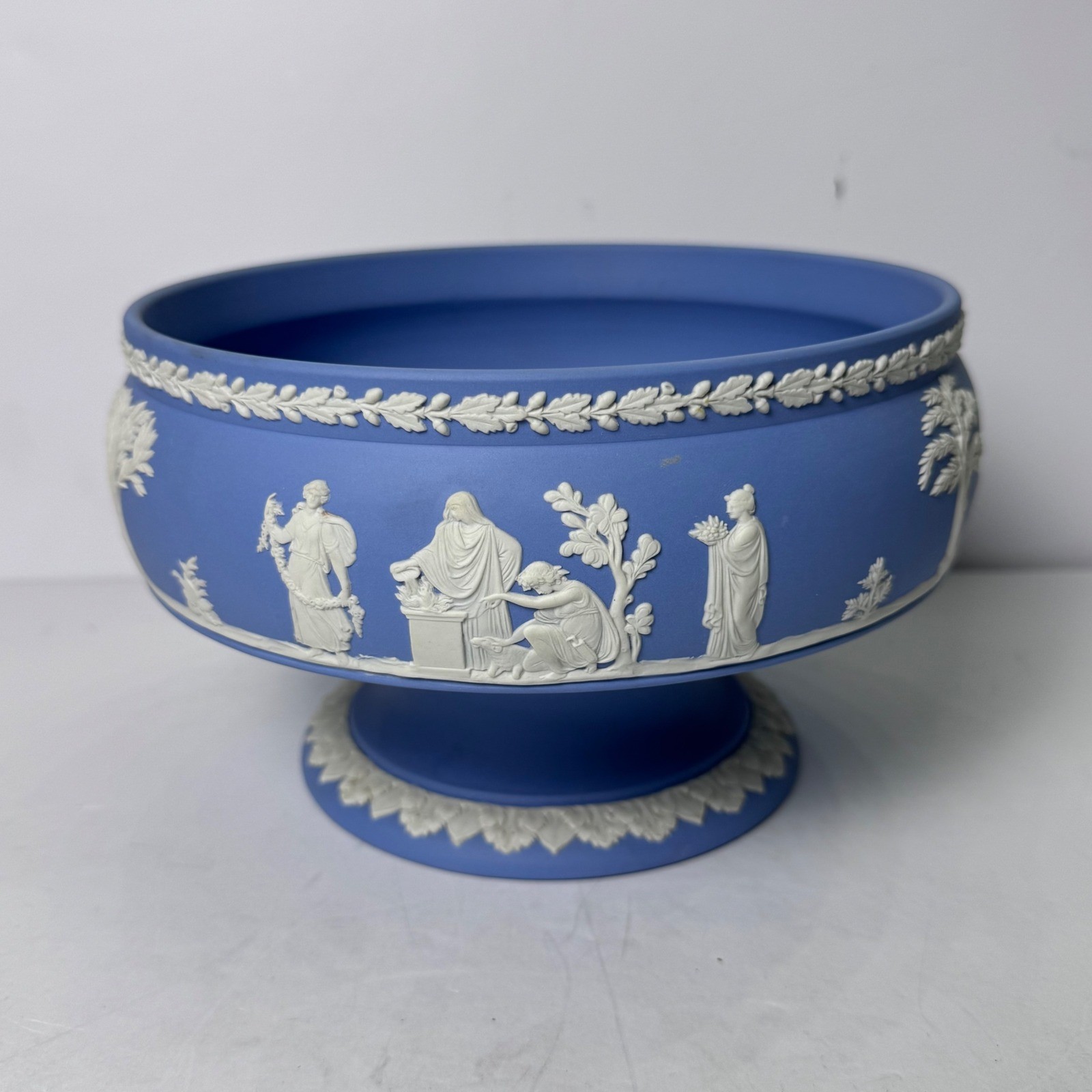 Wedgwood Blue Jasperware Footed Bowl Neoclassical Sacrifice Scenes England