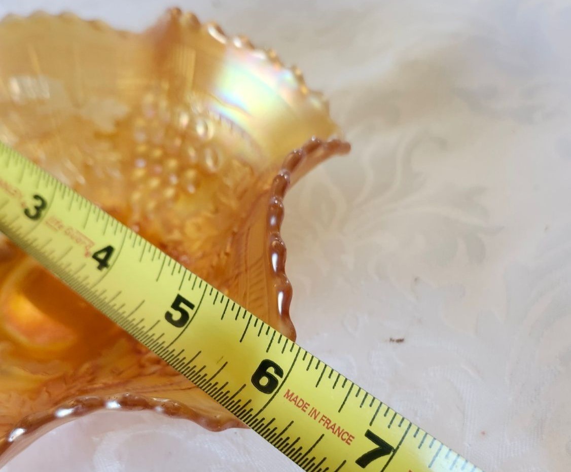 Antique Northwood Marigold Carnival Glass Grape & Cable Ruffled Bowl