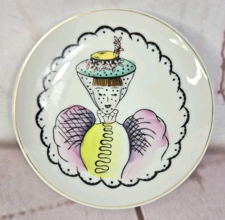 1950s Original 4″ LEFTON CHINA Trinket Dish Victorian Woman JAPAN