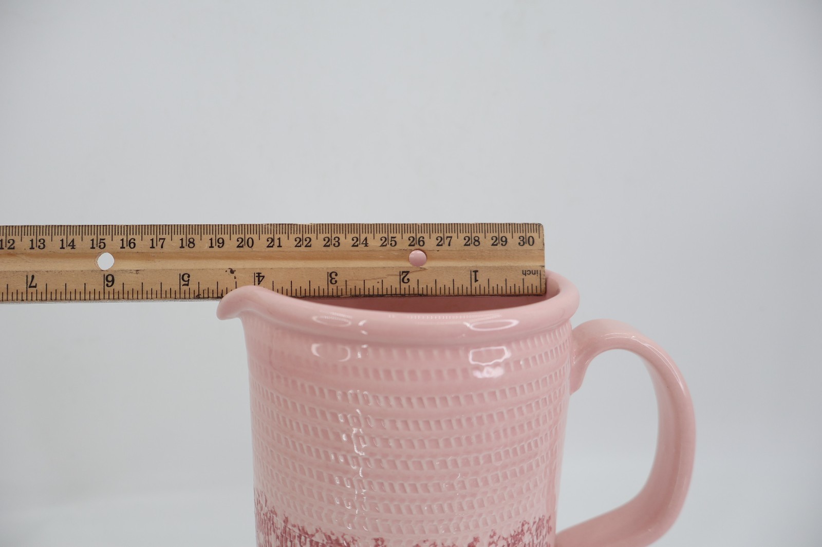 Baldelli Coriano Italy Hand Painted Ceramic Pitcher Pink Teal Stripe Textured