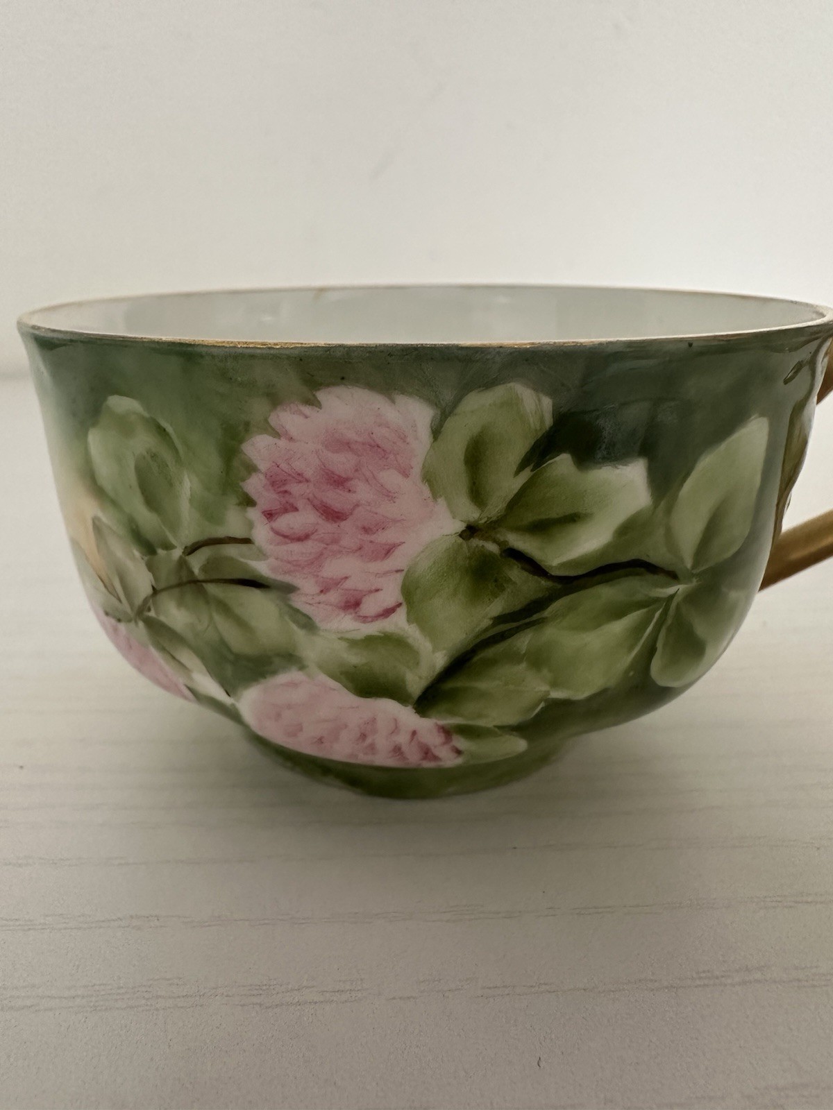 Antique Haviland France Limoges Teacup Hand Painted Pink Clover Floral Gold Trim