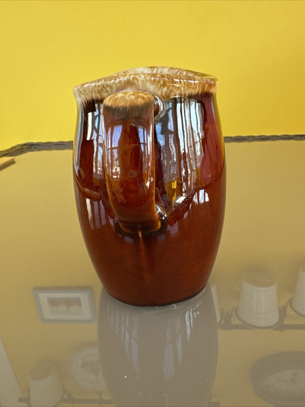 Vintage Hull Pottery Brown Stoneware Drip Glaze Pitcher Style Creamer 4.25”