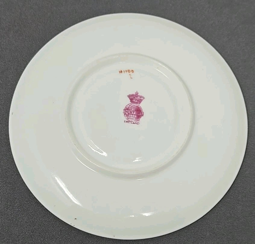Minton Demitasse Cup Saucer H1100 Floral, Gold Border C. 1905