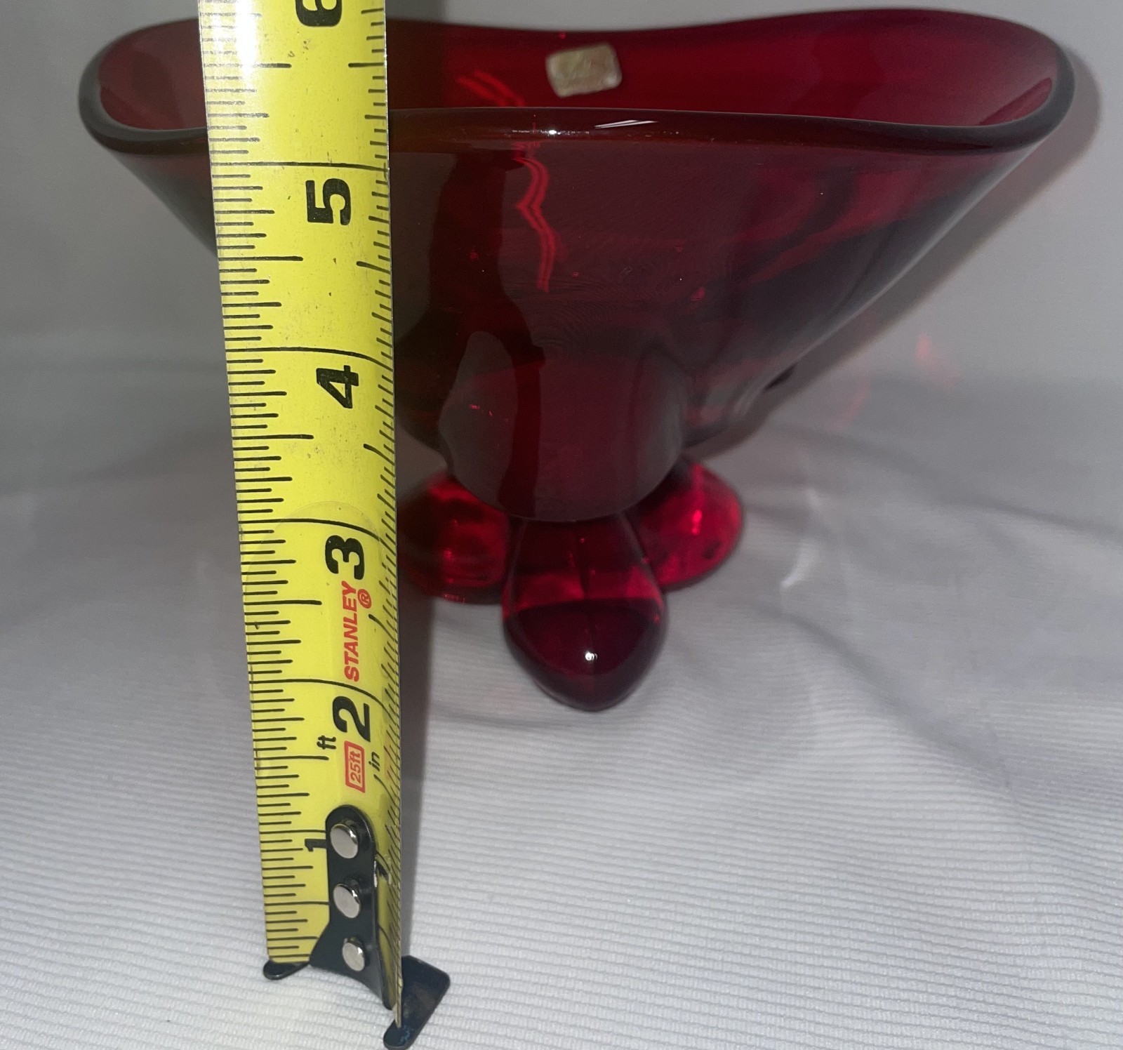 Viking Glass Ruby Red 3 Footed 3 Corner Bowl Original Sticker Attached 5 2/8 In.
