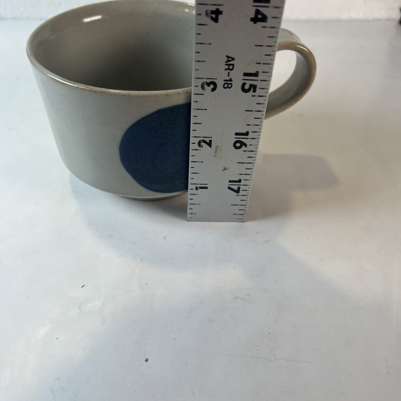 Mid Century Modern Studio Pottery Cup Blue Dot Stoneware Mug USA