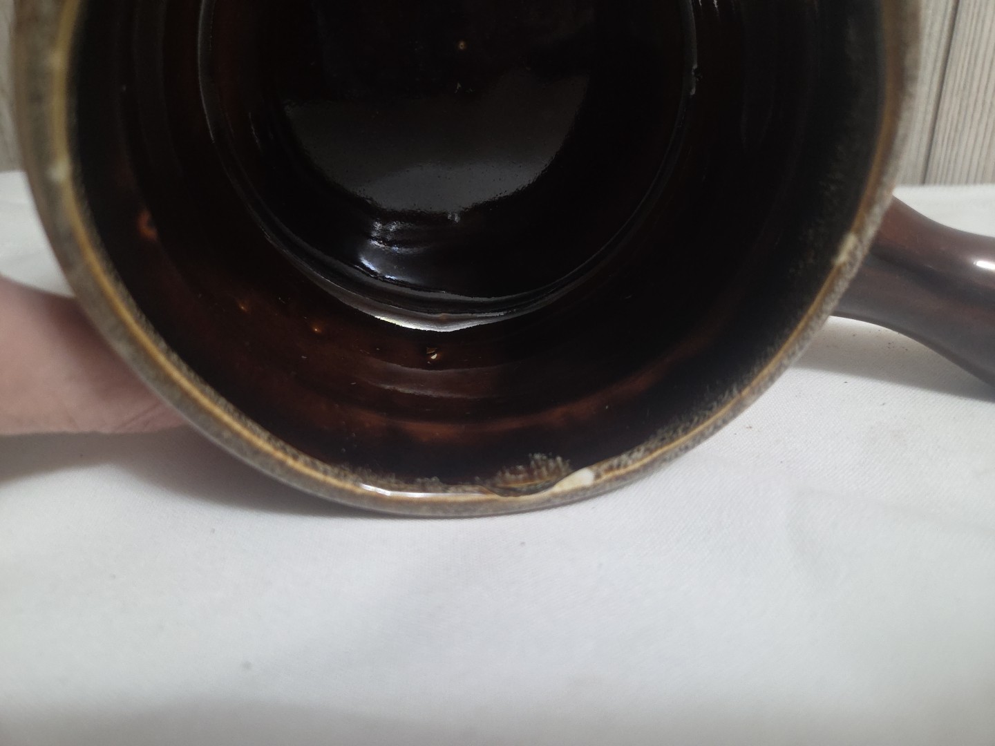 UNMARKED Pottery Brown Drip Glaze Handled SOUP / CHILI BOWL, no lid, just 1, VTG