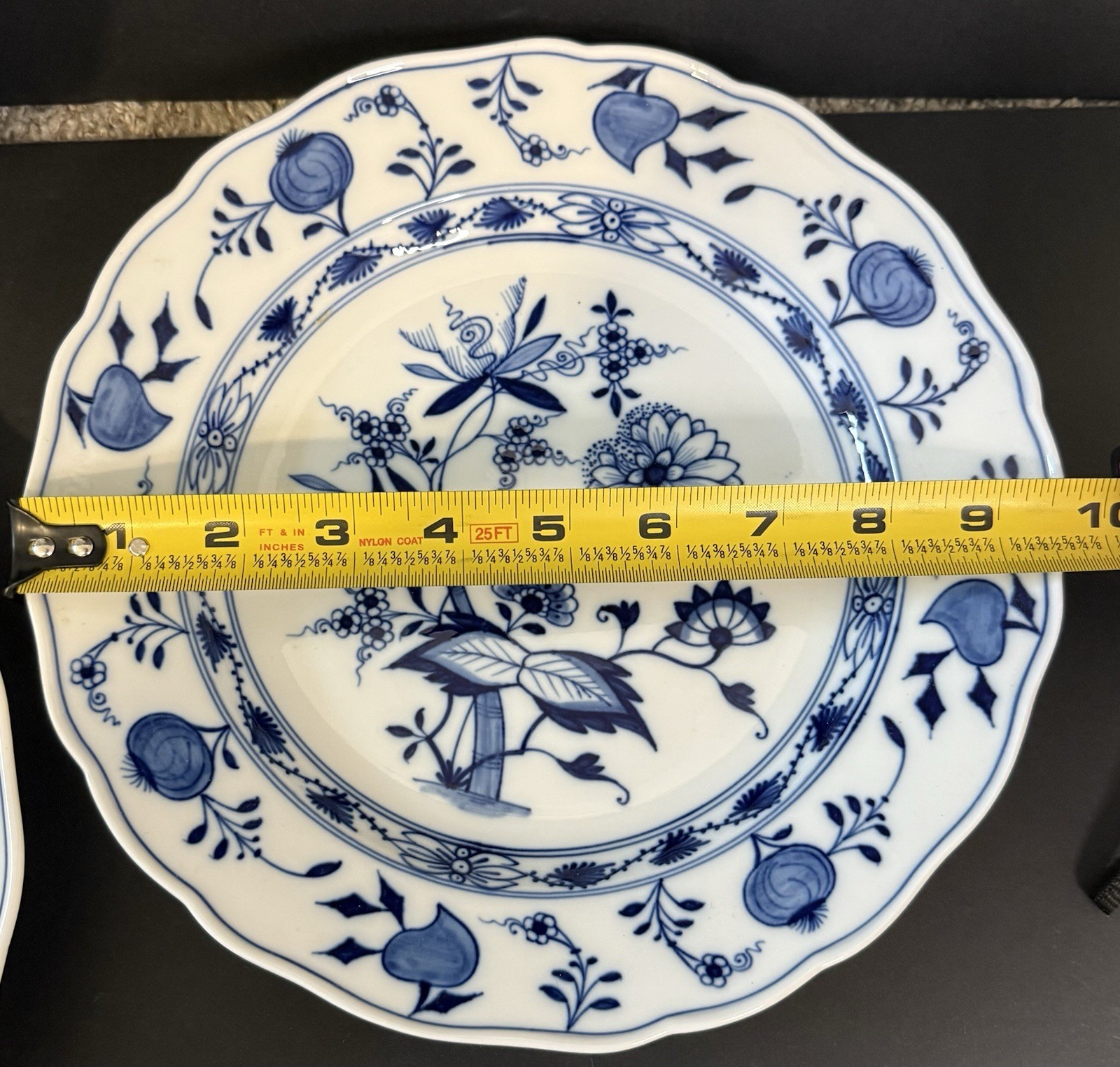 Antique Meissen Blue Onion Dinner Plates Set Blue White Rimmed Sword Backstamp