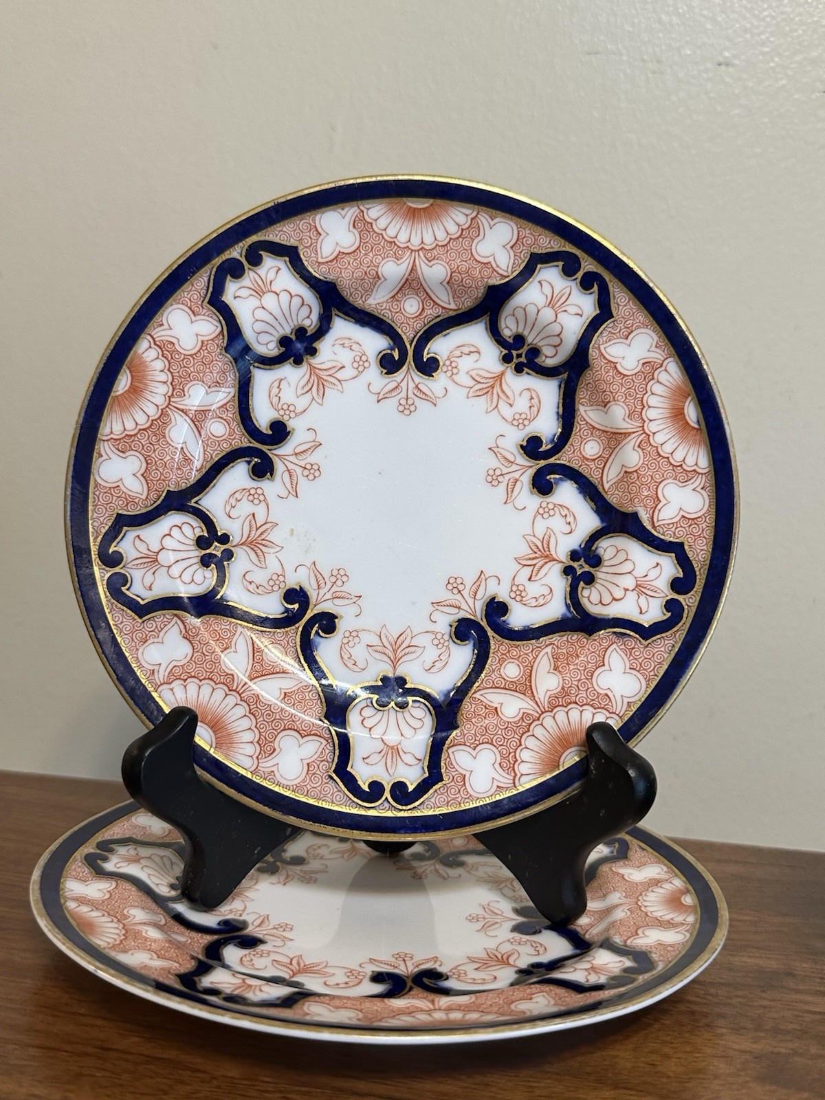 Antique Royal Worcester 7” Imari Bread Plates Set Of 9 Rust Cobalt Gold 1905