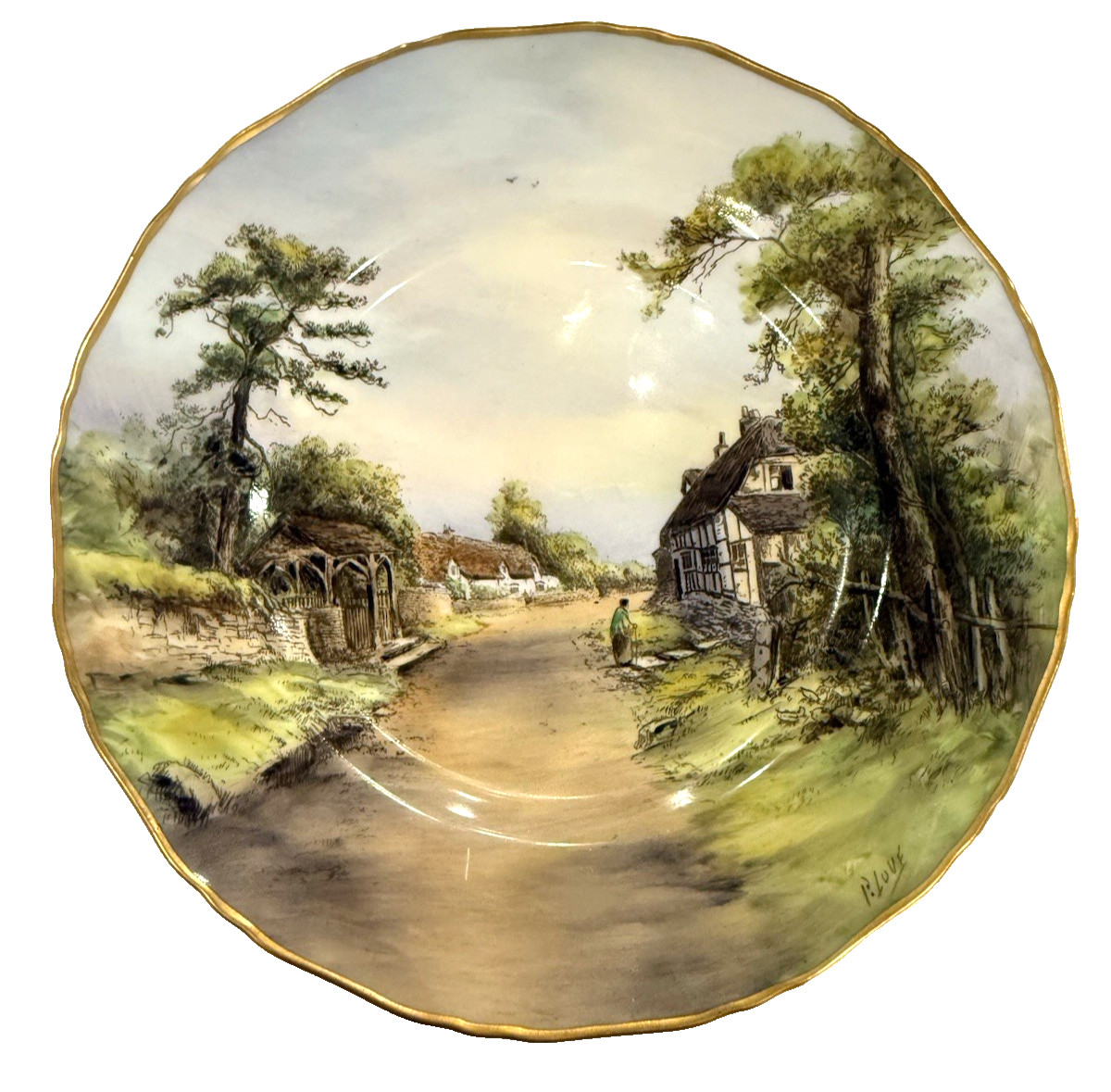 Pristine 1952 Royal Worcester Welford on Avon Plate Signed P. Love 10.5″