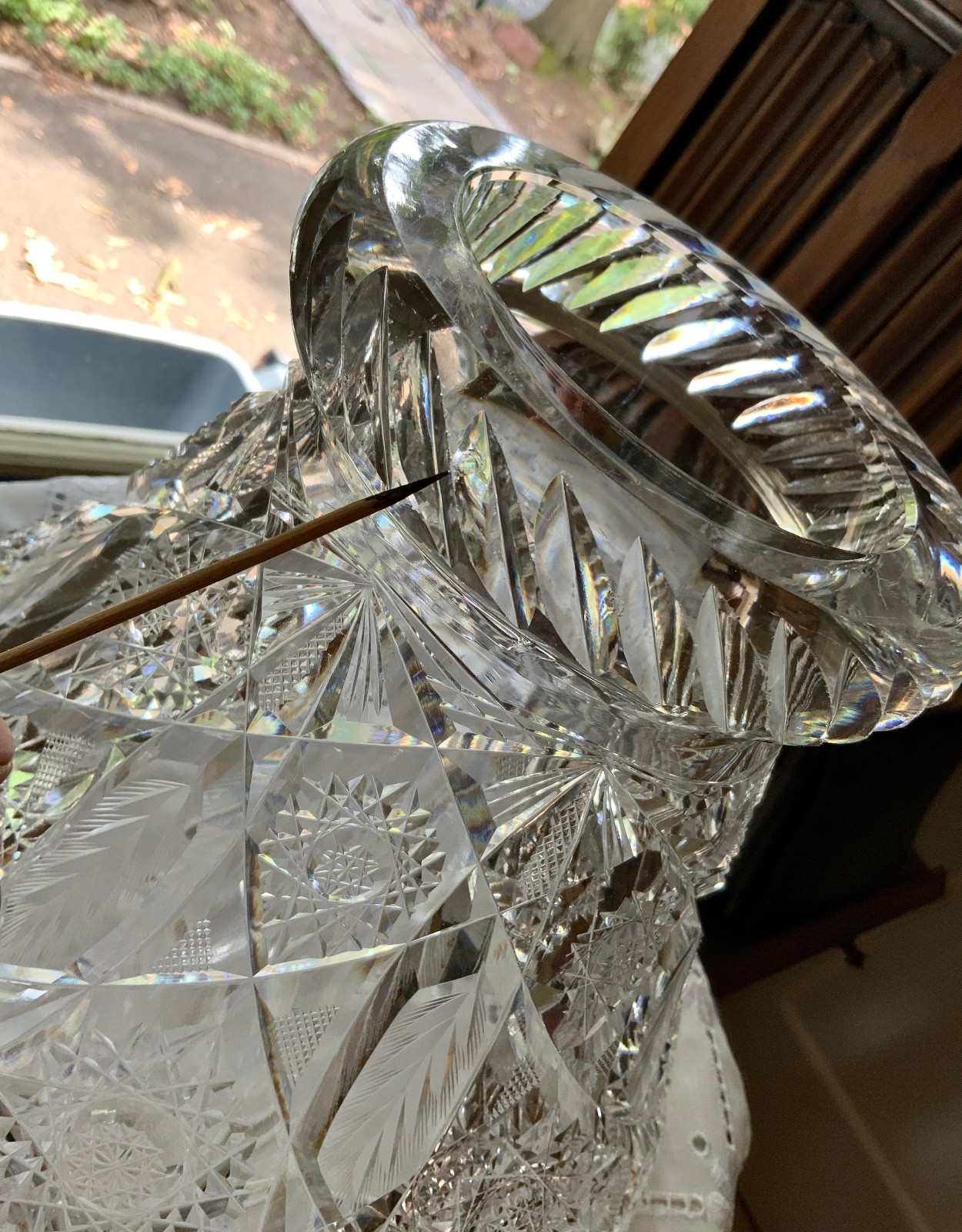 AMERICAN BRILLIANT CUT GLASS PUNCH BOWL BASE STAND C.1900 (MISSING BOWL)