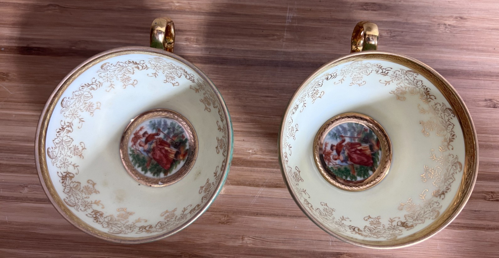 2 Victoria China Czechoslovakia Tea cups with 24K Gold Encrusted Trim -Vintage