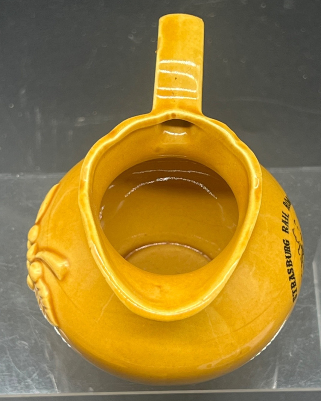 Mini Yellow Glazed Pottery Creamer Pitcher Saucer Strasburg PA Railroad Souvenir