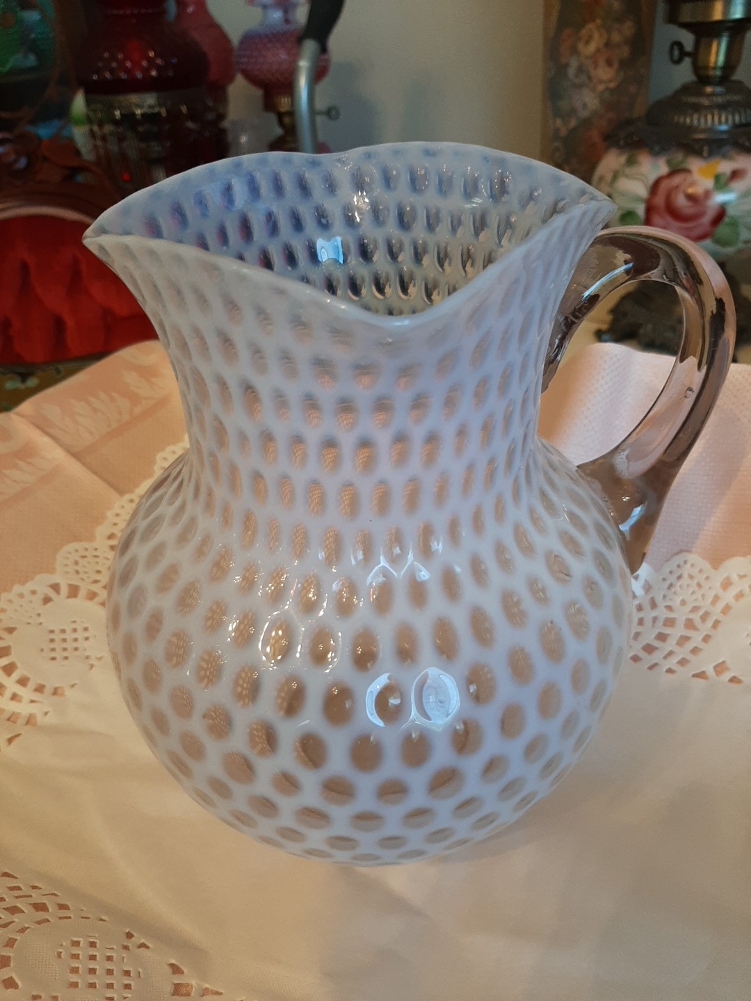 Antique Hobbs Brockunier Windows White Opalescent Water Pitcher-1880 VERY OLD!!!